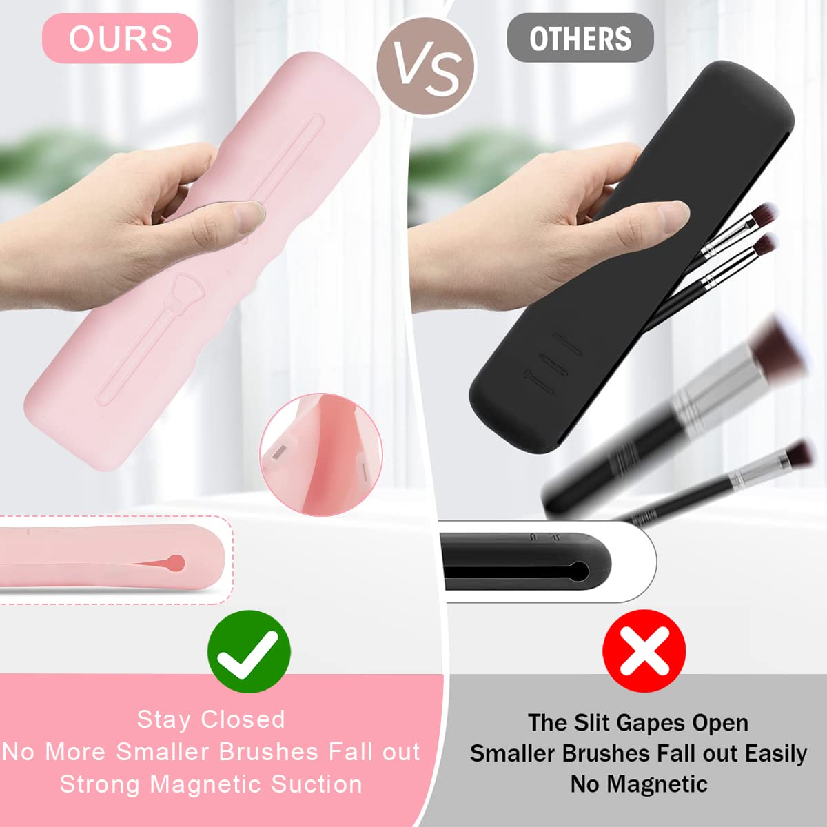 MAYCREATE Makeup Brush Holder Travel Silicone Cosmetic Face Brushes Holder, Portable Soft and Sleek Makeup Brush Organizer Pouch Tools (Pink B)