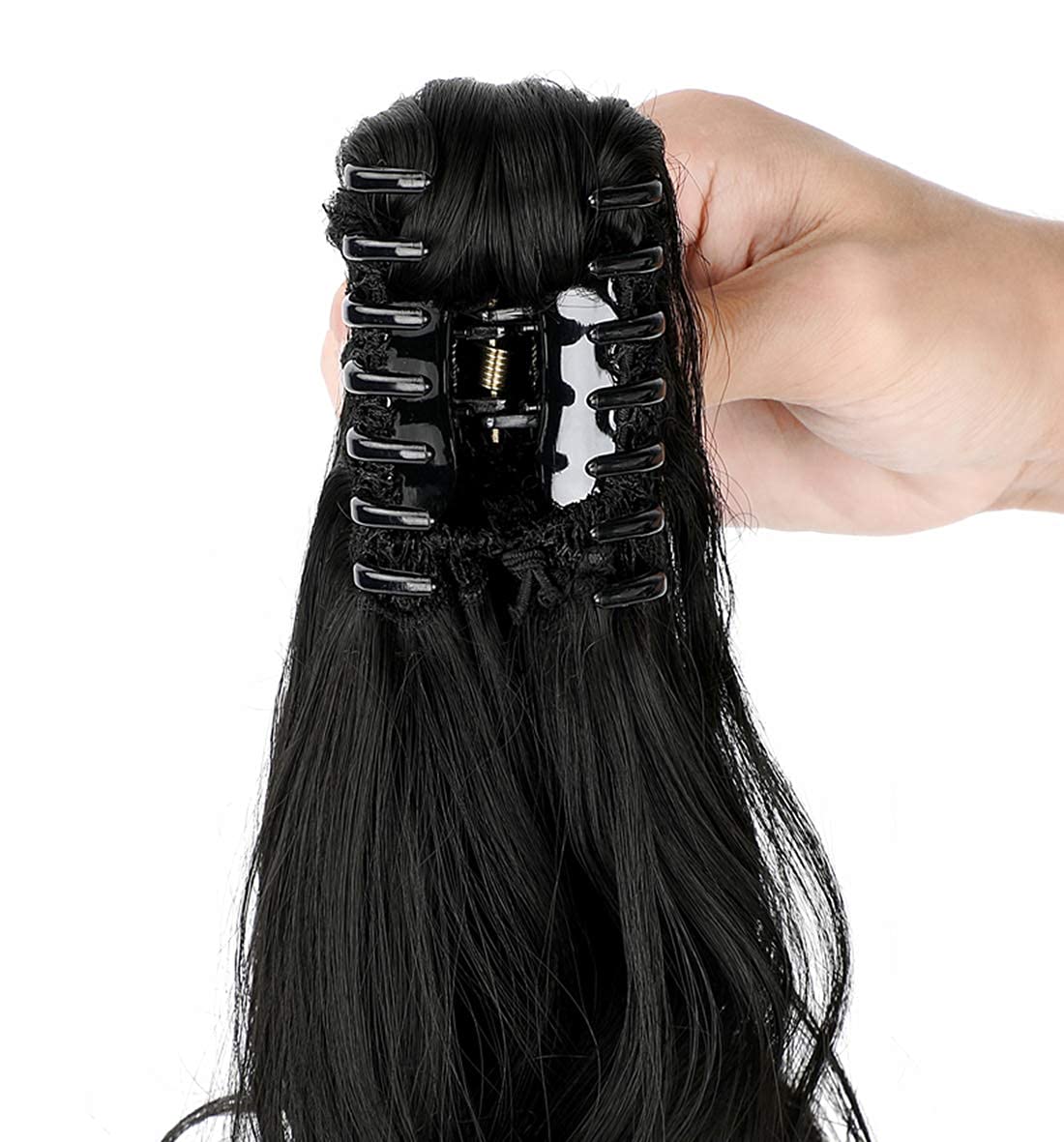 MAYCREATE Long Ponytail Hair Extension for Women Black Clip On Claw Curly Hair Extensions for Ponytail, 22 Inch One Piece Soft Synthetic Hairpieces