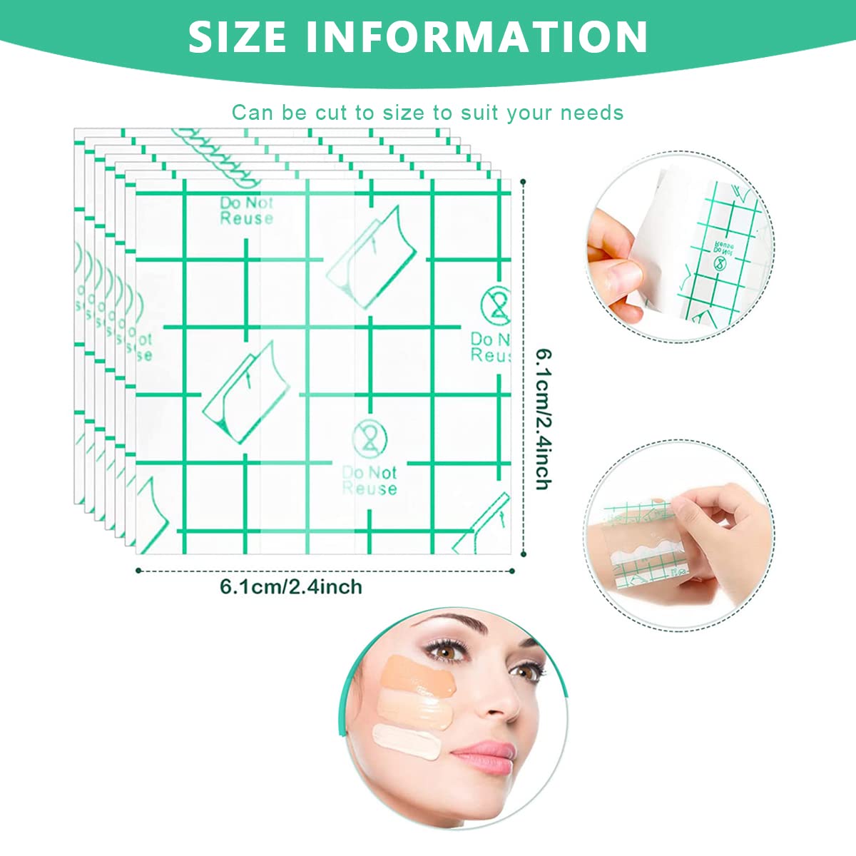 MAYCREATE 100Pcs Hand Palette for Makeup PU Film Makeup Palette Artist Must Haves Waterproof Transparent Adhesive Makeup Mixing Tape for Foundataion Blending (2.4''x2.4