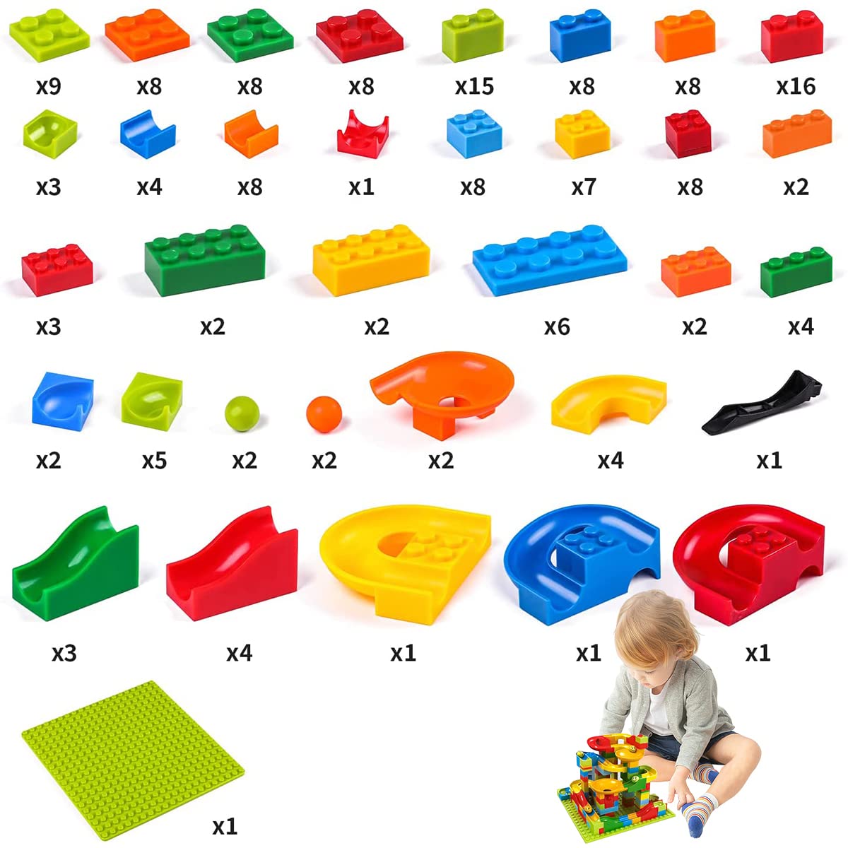 PATPAT Marble Run Building Blocks 168pcs, STEM Toys Bricks Set Kids Race Track Roll Ball Toy for kids Compatible with All Major Brand Bulk Bricks Educational Toys Gifts for Boys Girls Age 3 4 5 6 7 8