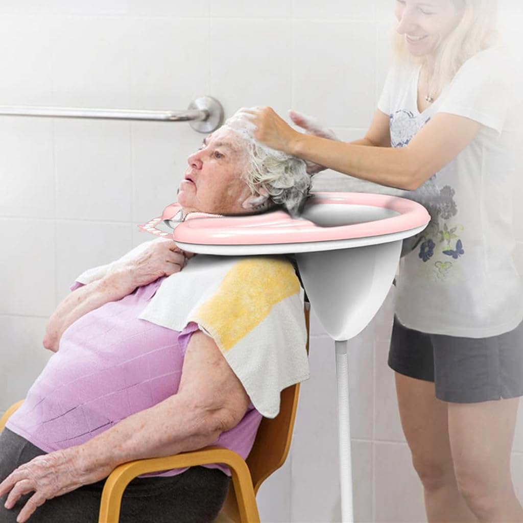 PALAY Inflatable Hair Washing Basin Rinse with Drain Pipe Hair Washing Basin for Adult, Bedridden Patients, Elderly, Pregnant Women, Adjustable Wearable Lightweight Inflatable Hair Washing Basin