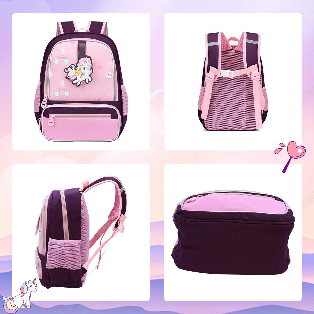 PALAY Unicorn Bags for Girls Kids Cartoon Print Lightweight Backpack for School, Travel, Camping, Burden-relief School Bag For Girls 3-7 Years Old
