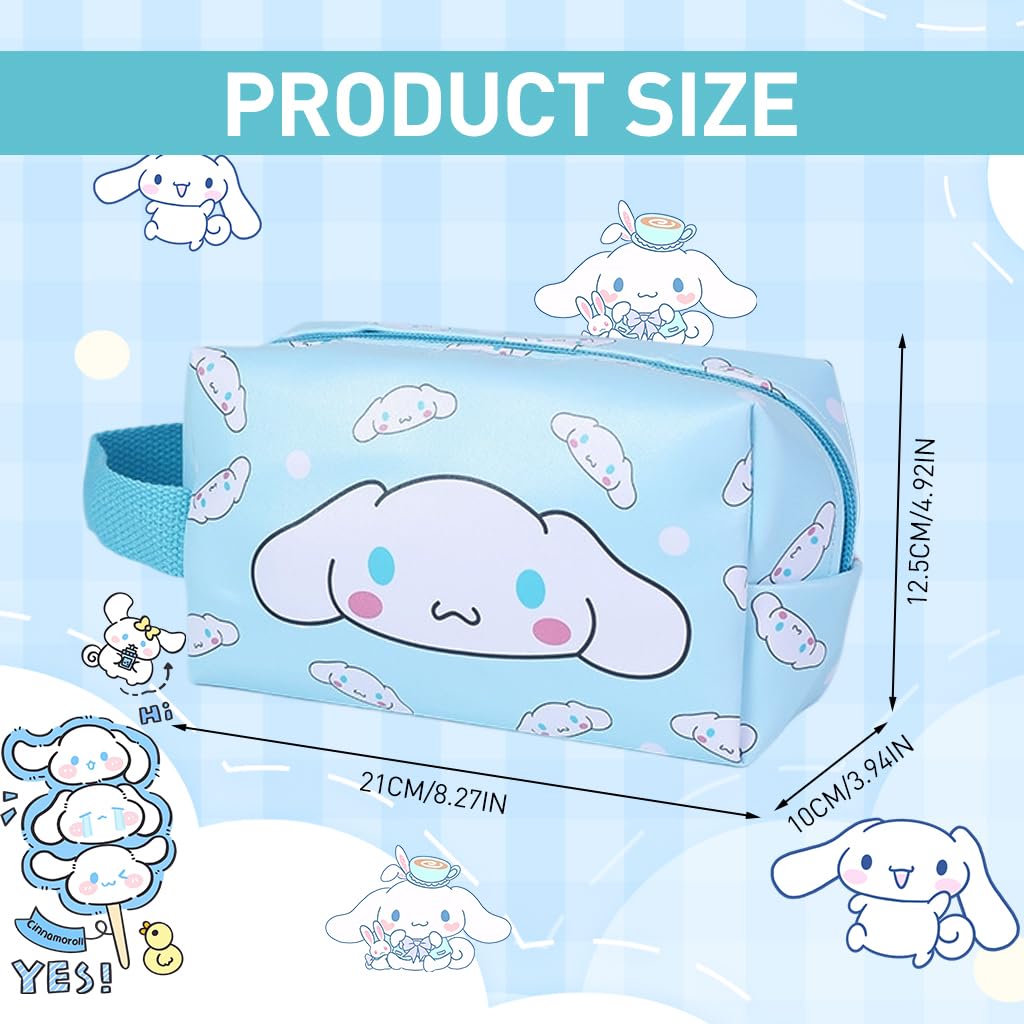 MAYCREATE Small Makeup Pouch, Kawaii Makeup Bag, Cartoon Cosmetic Bags for Women Girls, PU Leather Cosmetic Pouch, Cute Cinnamoroll Travel Toiletry Bag Office School Stationeries Pouch with Handstrap