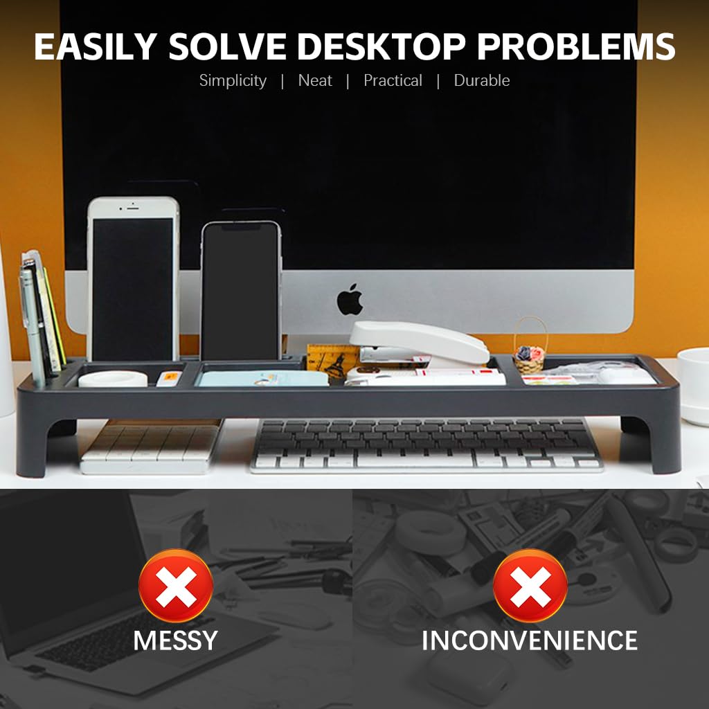 ZORBES Desk Organizer Shelf Space Saving Office Desk Organizer Pen Holder Multi Compartment Stationeries Tools Organzier Over Keyboard Organzier Stand, 47.5x14x7cm
