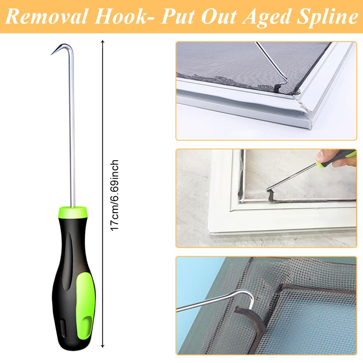 Serplex Screen Roller Tool, Screen Spline Tool, Spline Roller, Steel/Nylon Roller with Bearing + Removal Hook, Window Screen Door Repair Kit, for Installing Door Window Mesh