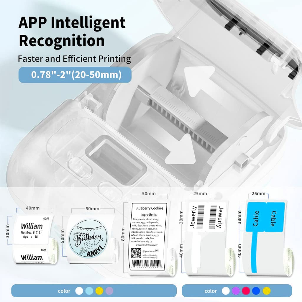 ZORBES Thermal Printer, Mini Bluetooth Thermal Print Inkfree Printer Compatible with Android & iOS System, Label Printer Black on White with 1 Roll Print Paper