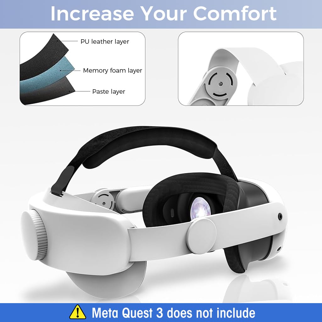 Verilux Adjustable Head Strap for Oculus Quest 3 Replacement Elite Strap for Meta Quest 3 Enhanced Support Lightweight Skin-Friendly Head Strap for Meta Quest 3, No Meta Quest 3 Included