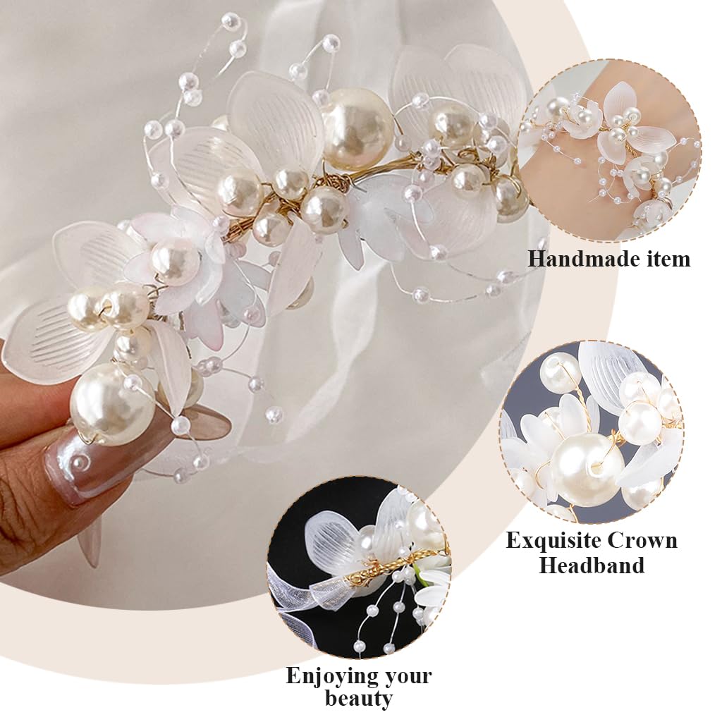 SANNIDHI Pearl Wrist Corsage Wristlet Band for Girls Kids, Flower Bracelet Hand Corsage for Women Wedding Birthday Party Prom Ceremony Accessory