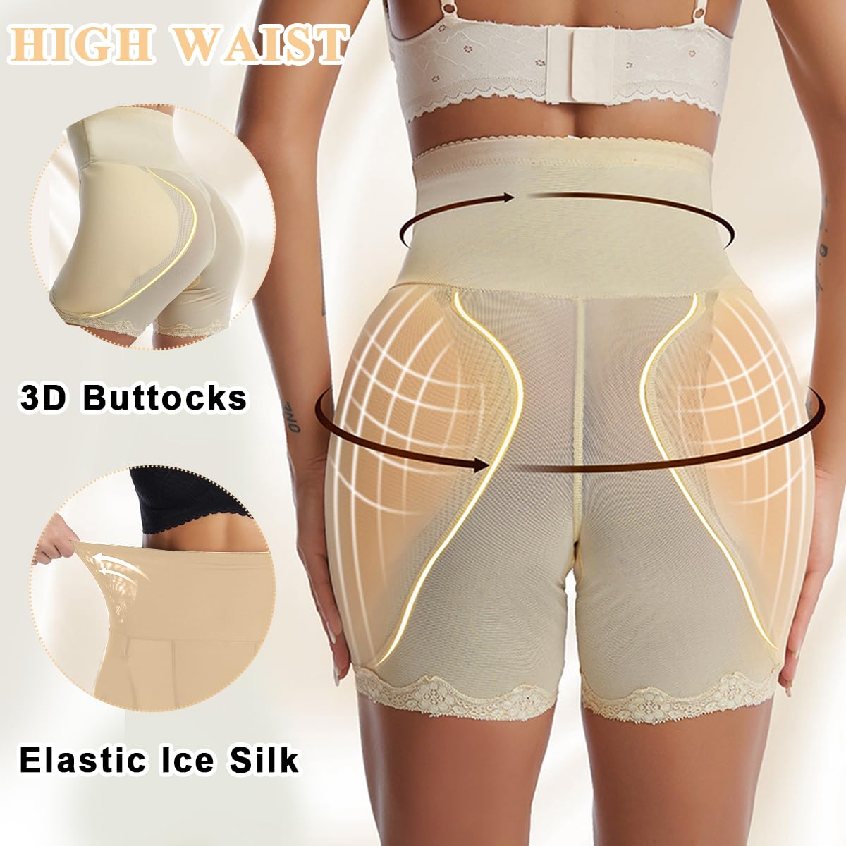 PALAY Hip Pads for Women Hip Dip Pads, Enhancer Shapewear for Women High Waist Shapewear Butt Lifter Pad Panties(apricot)-L