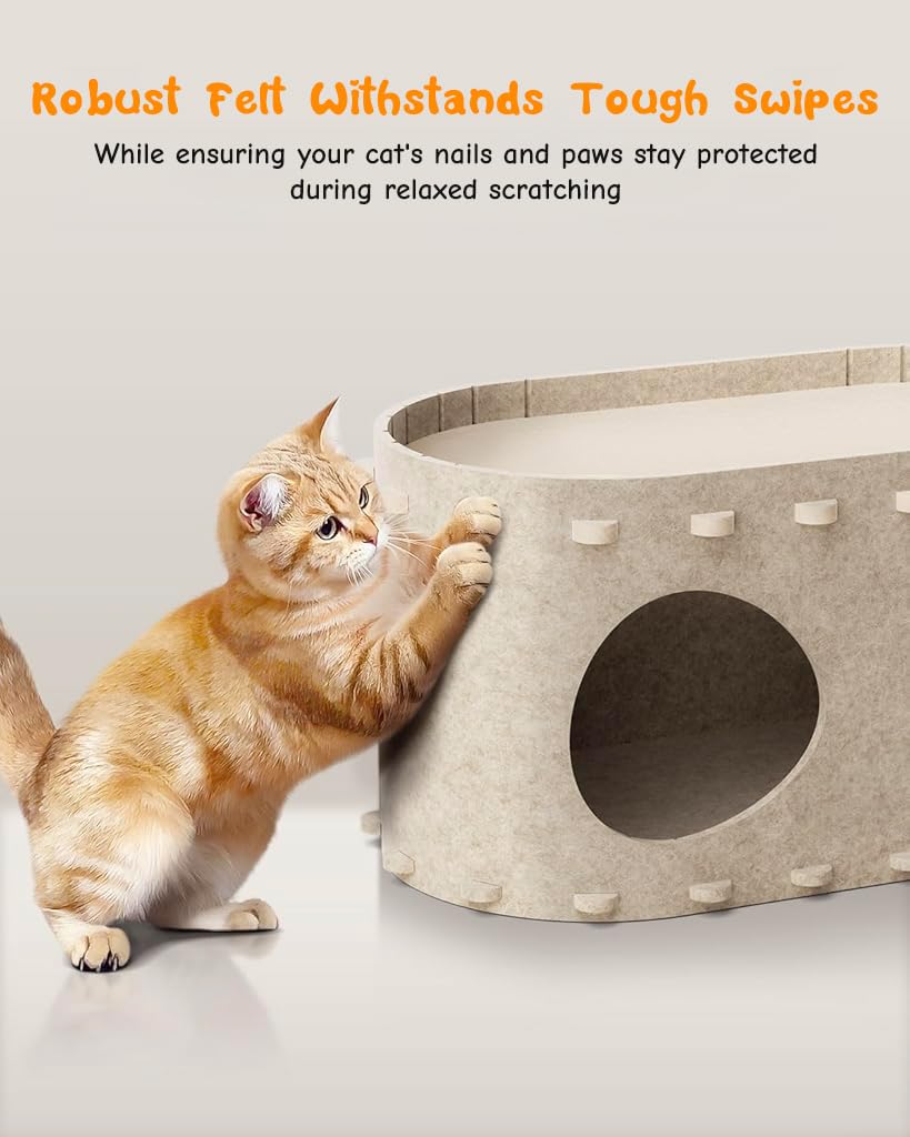 Qpets Cat Cave Fun, Cats Activity Cave Cat Bed Scratching Board DIY Assembly Cat Cave Bed Cats Open Cave Cat Bed, 58x33x30CM