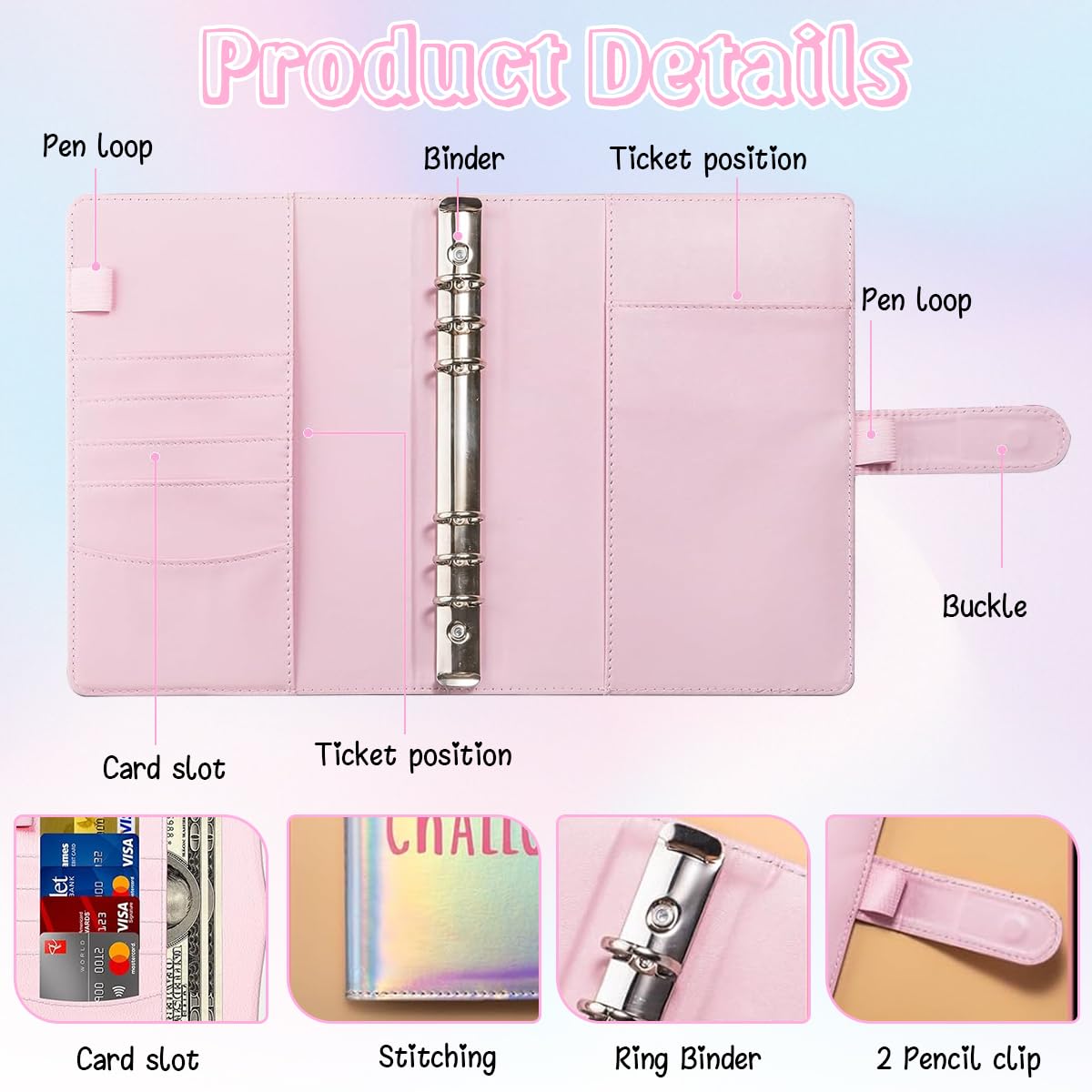 HASTHIP 100 Envelopes Money Saving Challenge Binder Budgeting Planner $5050 Reusable Portable Organizer Money Saving Challenge Book