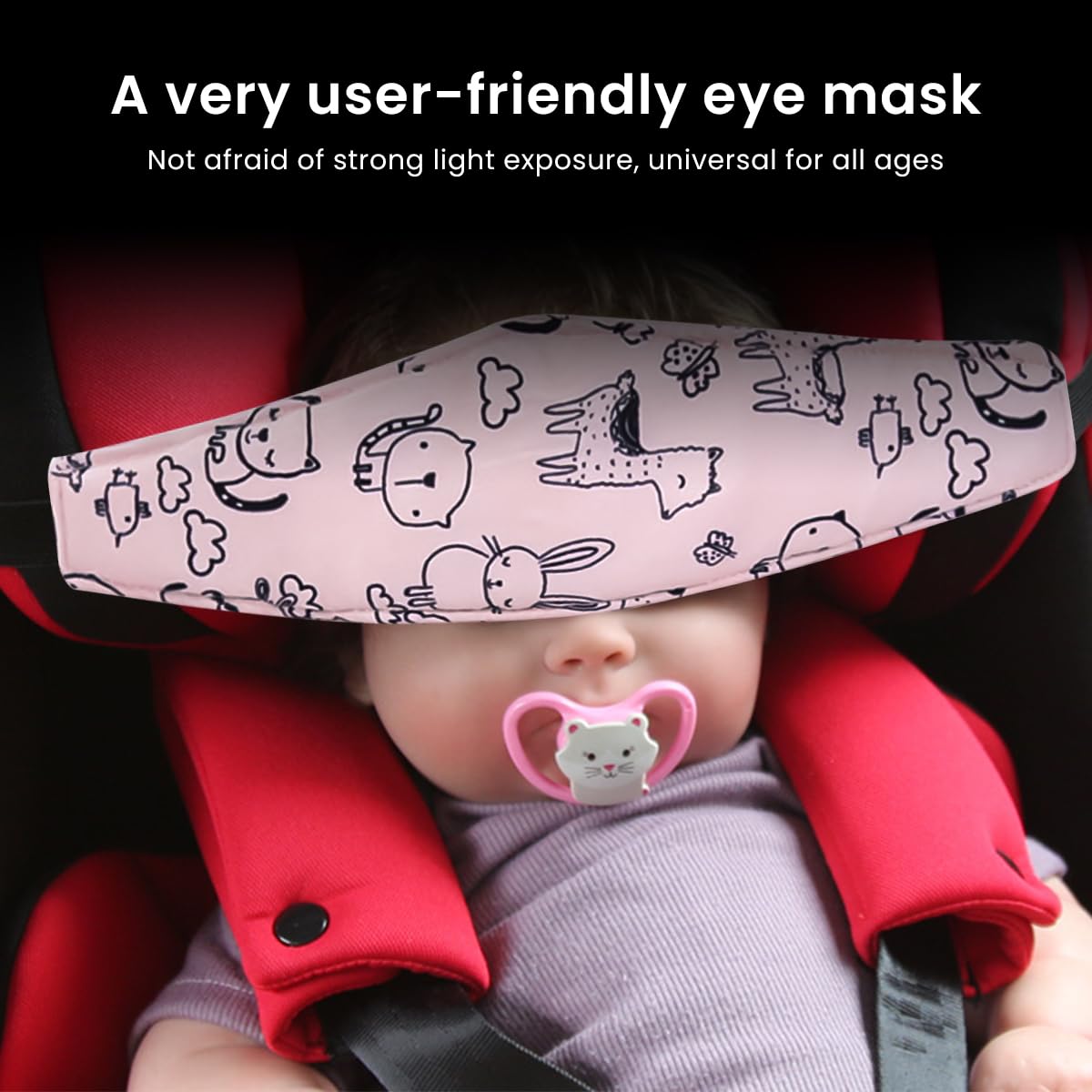 SNOWIE SOFT 2pcs Baby Head Support Band for Car Seat, Elastic Band Strap for Fix Baby's Head Neck, Relief Headrest on Car Safety Seat, Stroller, Travel Eye Cover for Stroller, Baby Safety Seat