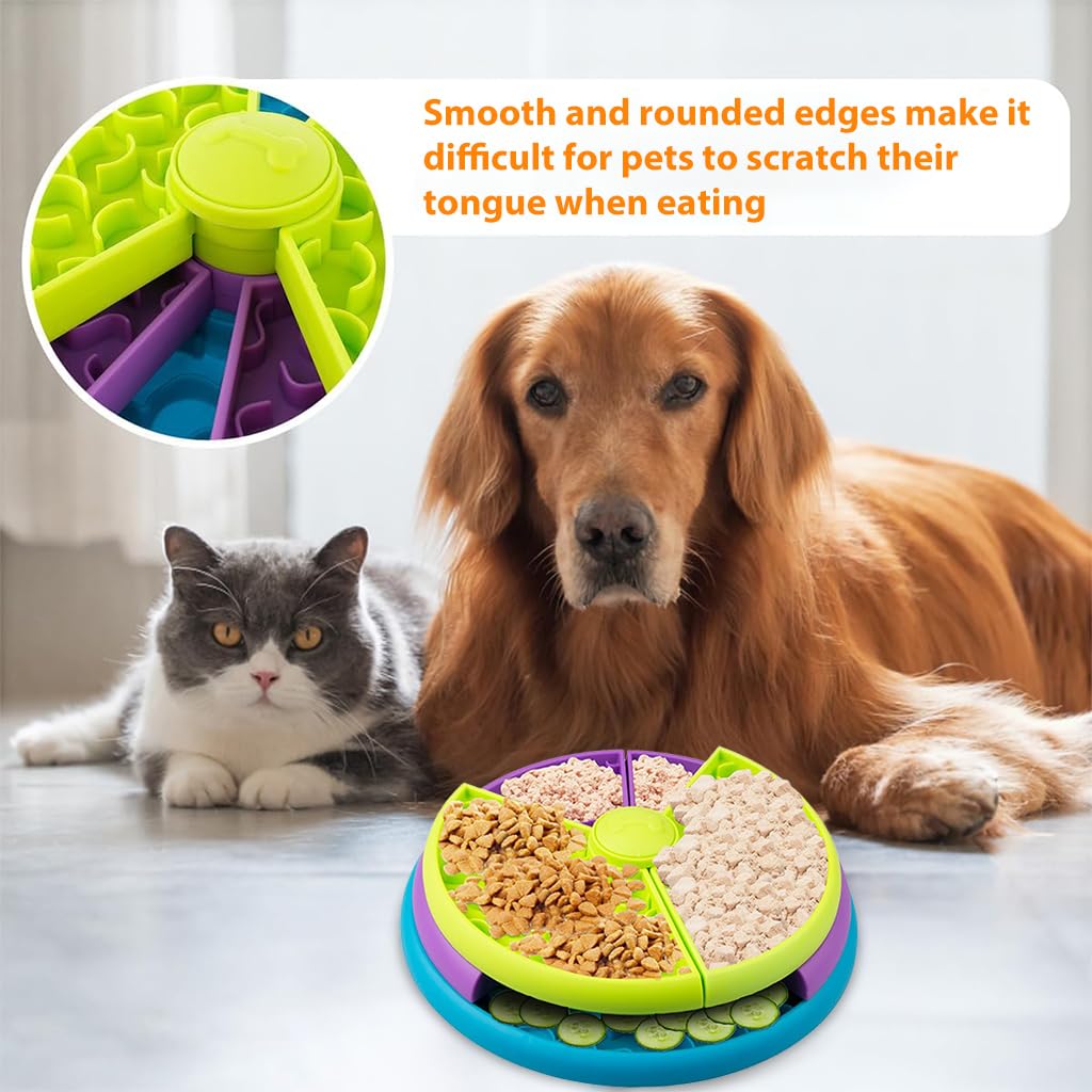 Qpets Dog Slow Feeder Bowl, Dog Toy Pet Slow Feeder for Dogs Large Puppy Puzzle Toy, Interactive Dog Toys Food Dispenser with Anti-Slip Pads - Round Edge & Triple Layer Rotatable
