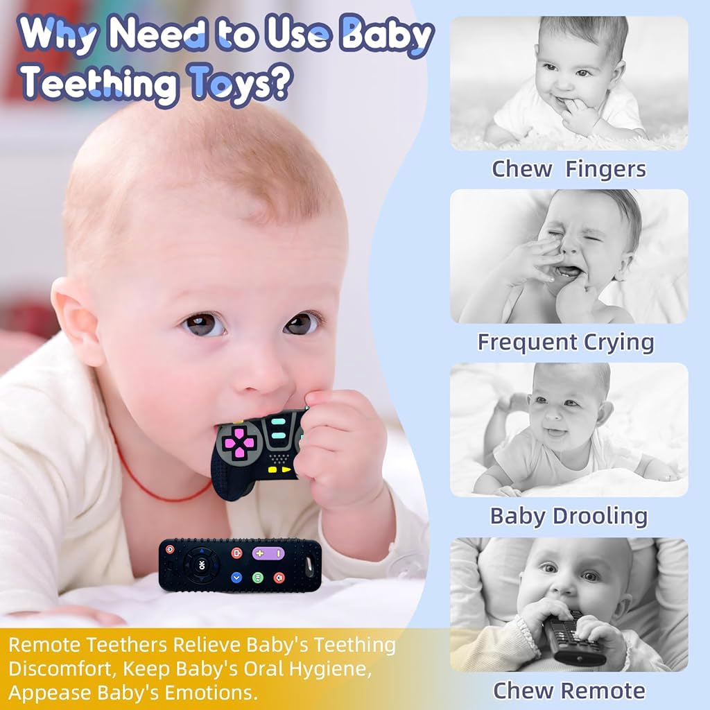 PATPAT Silicone Teether Toy Baby Teether Remote Toy for 6 to 12 Months Baby, Cartoon Frog Teether Remote Toy Sensory Toy Activity Toy for Sensory Development Sensory Development, Green