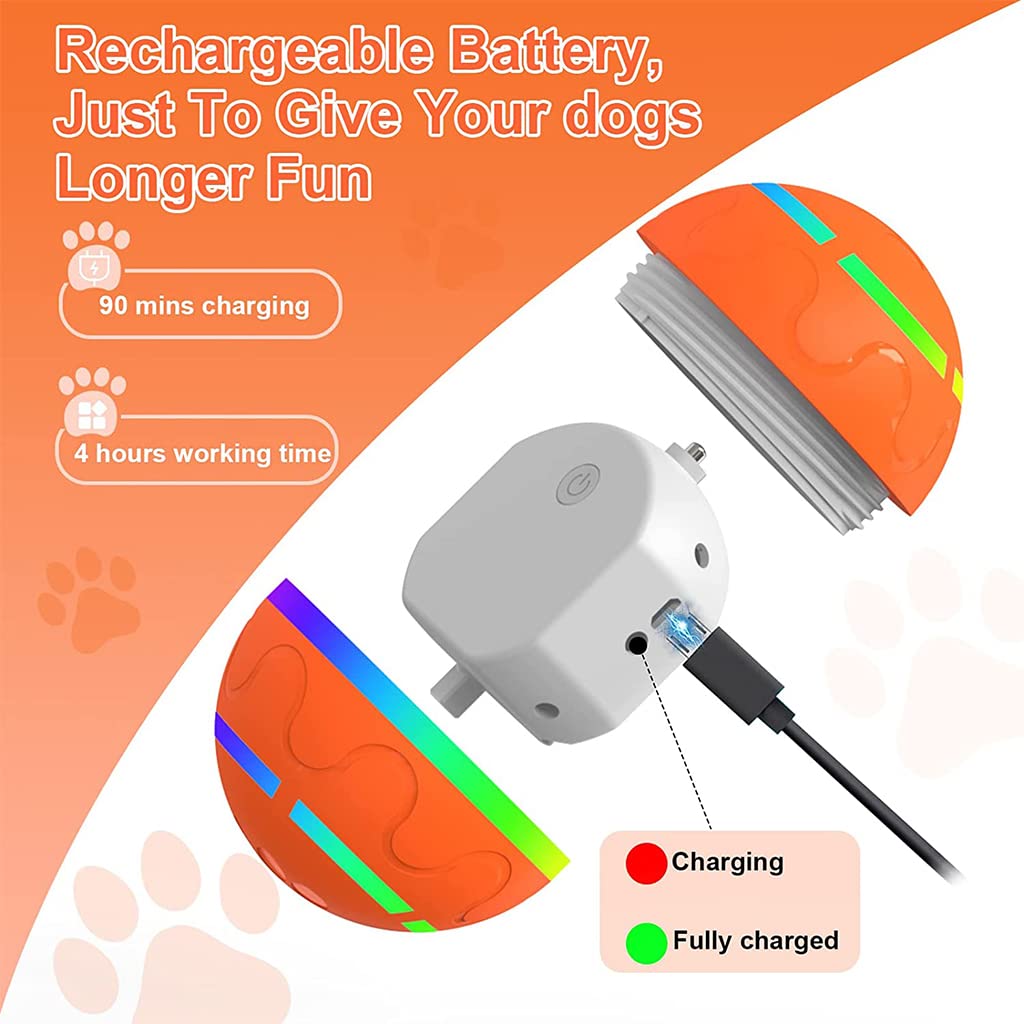 Qpets 8CM Automatically Bidirectional Spinning Ball for Dog with Remote Control, Dog Toys Durable Ball Toy, Chasing Toy Waterproof Silicone Ball Toy with Color Light for Small Medium Dog Cat