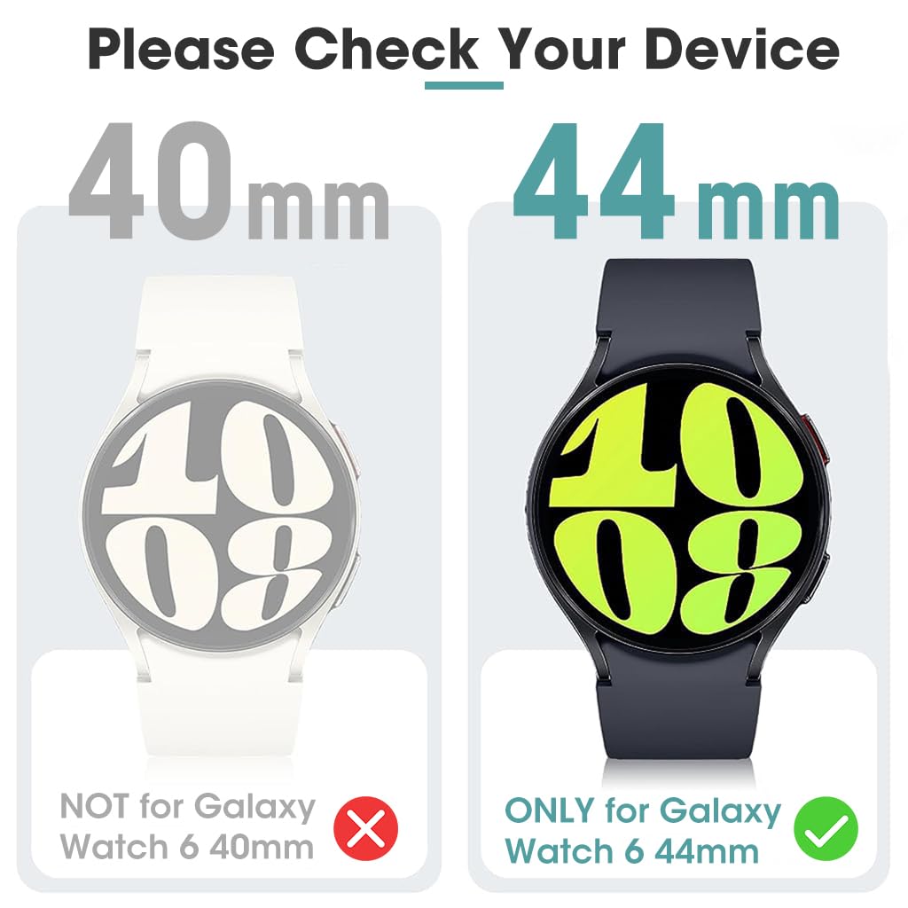 ZORBES Screen Protector Case for Samsung Galaxy Watch 6 44mm, Hard PC Bumper & HD Anti-Fog Tempered Glass Watch Face Cover for Galaxy Watch 6 44mm (Black+Clear), No Samsung Galaxy Watch 6