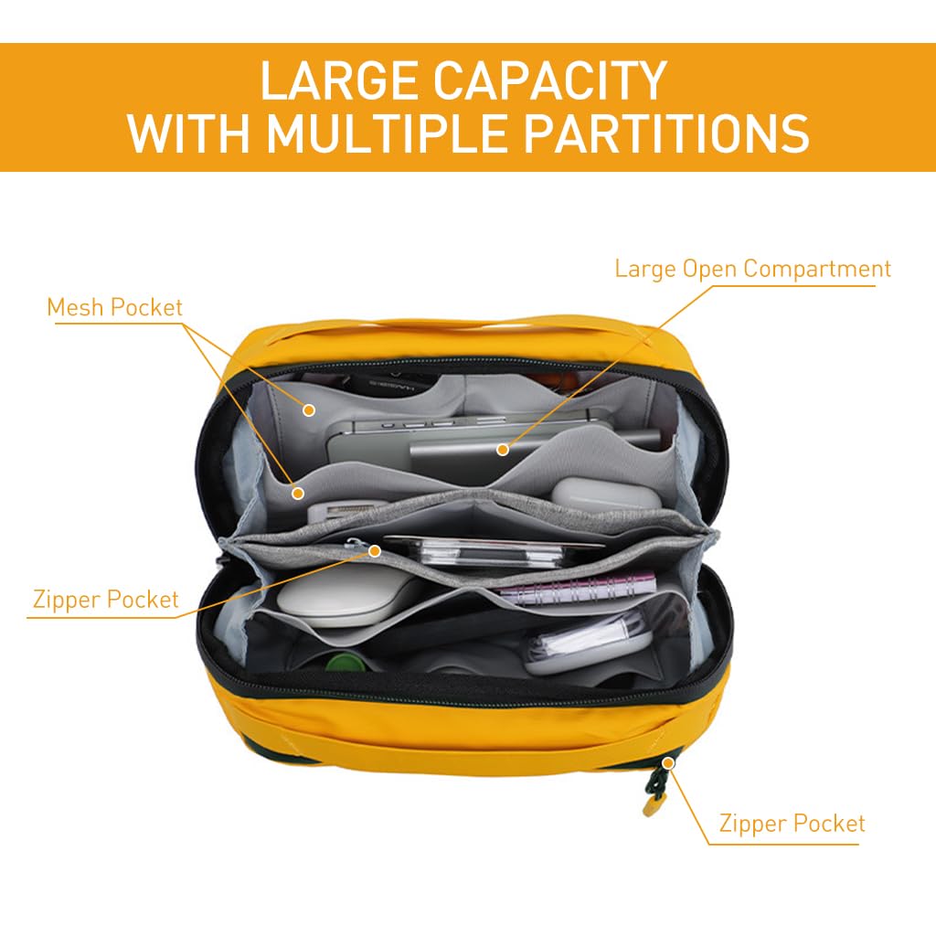 ZIBUYU Utility Pouch Bag Multi-layer Large Capacity Waterproof Organizer Zipper Pouch with Handle Multi-purpose Storage Pouch Travel Data Cable Organizer Bag Toiletry Bag, Yellow