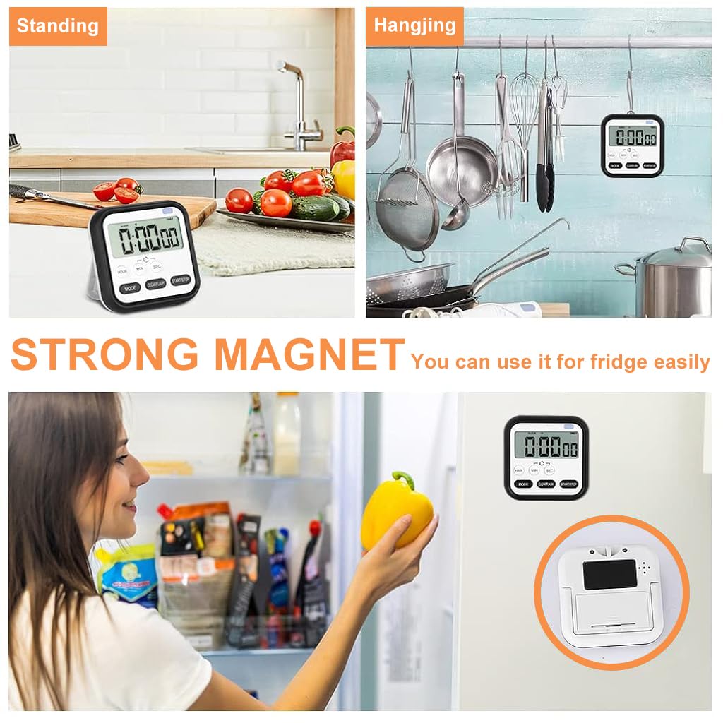 ZIBUYU Kitchen Timer, Digital Visual Timer 24-Hours Clock Stopwatch Count-Up & Count Down Timer with Large LCD Screen Display Big Digits, Loud Alarm for Cooking, Shower, Bathroom, Kids, Teacher Black