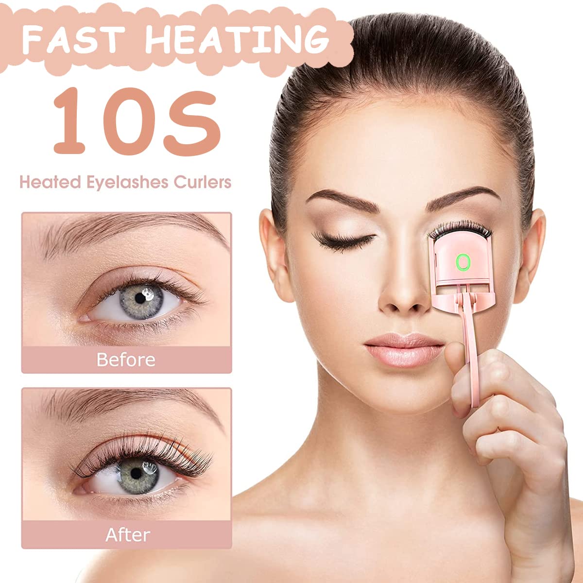 MAYCREATE USB Heating Eyelash Curler Rechargeable Eyelash Curler with 2 Temperature Adjustable Quick Heat Eyelash Curler Anti-scalding Long Lasting Natural Eyelash Curler