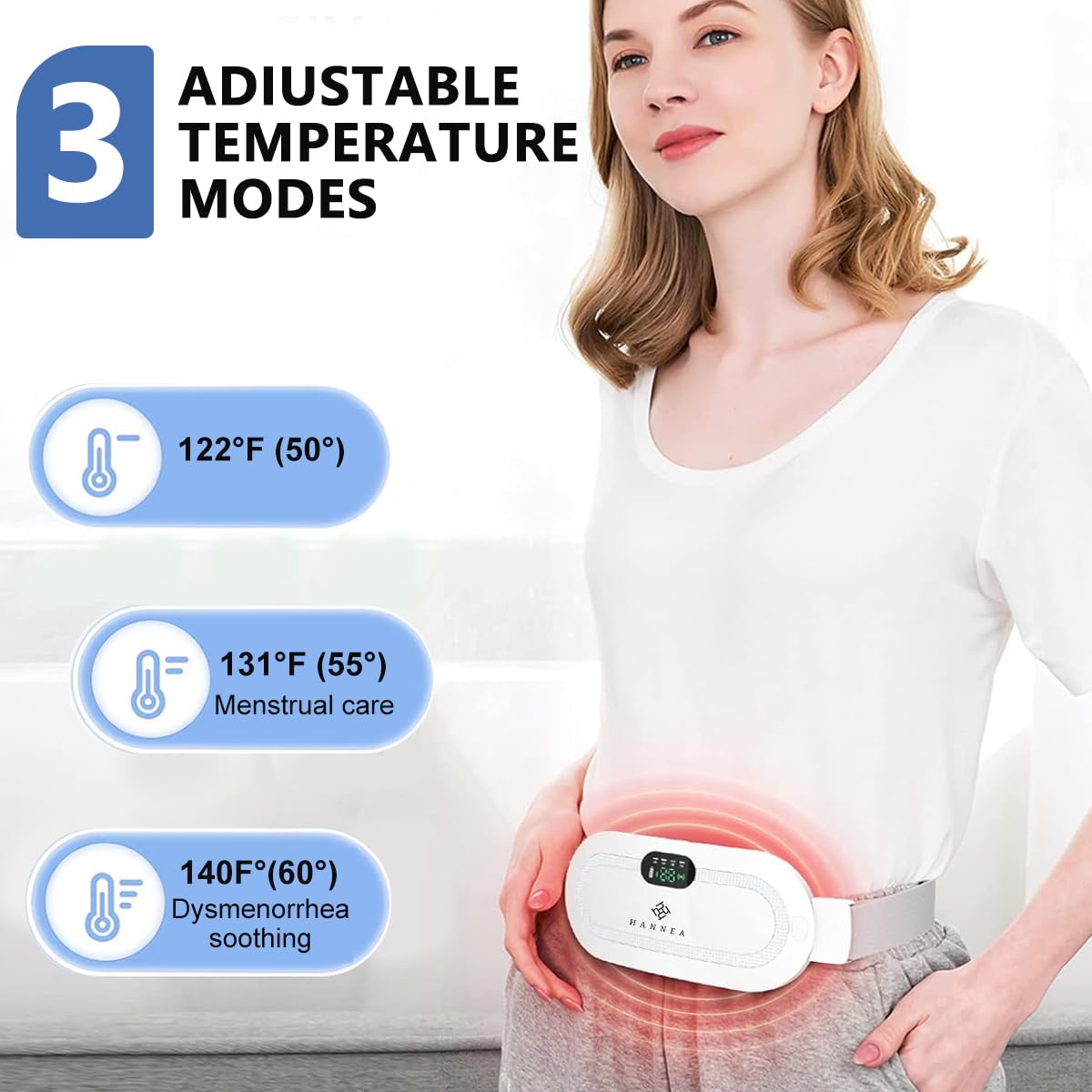 HANNEA Electric Cordless Heating Pad For Period Pain|Cramp Relief, Back Pain In Period|Belly Warmer Heating Pad With 3 Heat Levels 4 Vibration Modes|Caring Gift Heating Pad Belt For Women