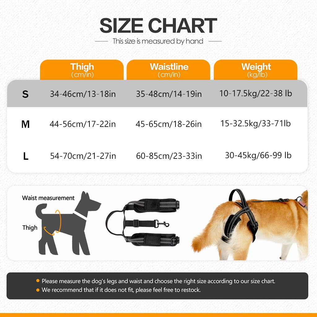 Qpets Dog Lift Harness Rear Leg Use Lifting Harness for Dog Rear Legs Support Adjustable Length and Size Rear Legs Walking Assistant Dog Leg Support for Aging Dog, Disabled, Injured Dog(Size, L)