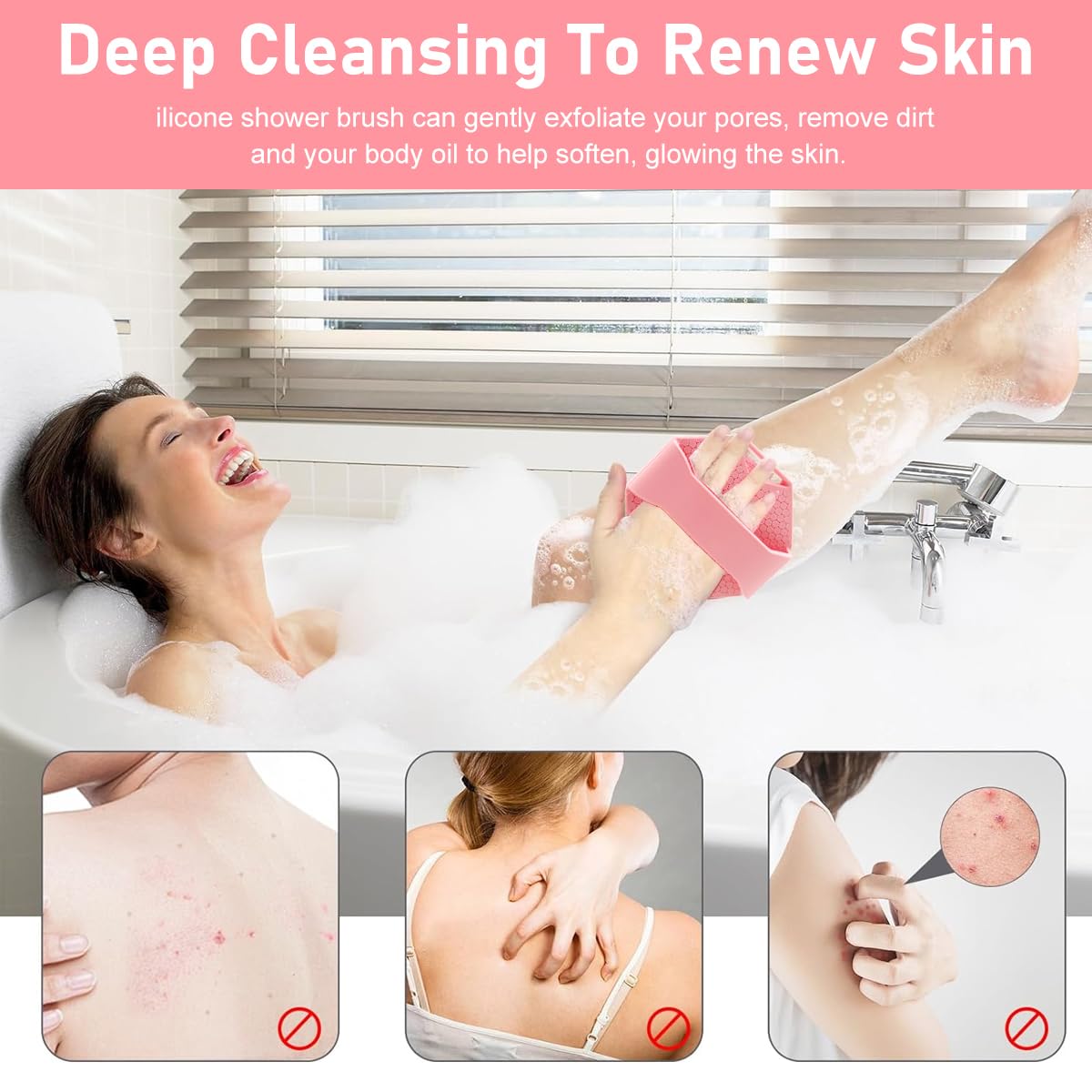 MAYCREATE Silicone Body Scrubber, Exfoliating Body Scrubber for Sensitive Skin, Soft Massage Body, More Hygienic Than Traditional Loofah, Gentle Exfoliating for Sensitive Skin, Pink