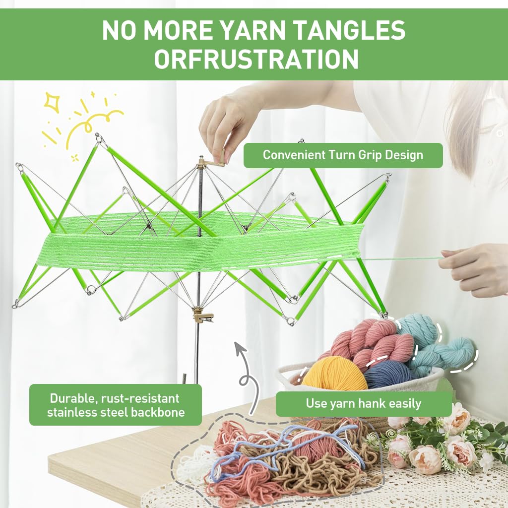 HASTHIP Yarn Swift, Desk Mounting Umbrella-shaped Yarn Swift No Tangle Yarn Swift Folding Yarn Swift for Knitting, Crocheting, No Ball Winder