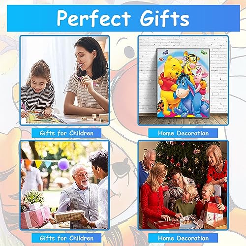 HASTHIP Diamond Painting Kit, 12x16inch Cartoon Winnie The Pooh Diamond Painting, 5D Diamond Painting Kit for Adults & Kids, Suitable for Home Leisure and Wall Decoration, Gift for Kids and Adults