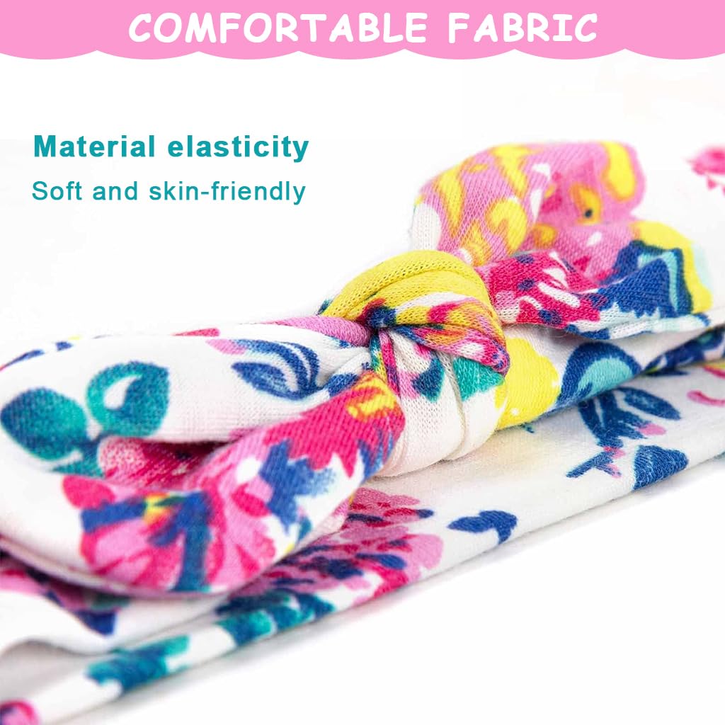 PALAY 6pcs Headband for Baby Girl, Cute Big Hair Bows Hairband for Baby Girls, Flower Pattern Hair Bands Elastic Knotted Hair Wrapped Turban for Infants Toddlers Gift