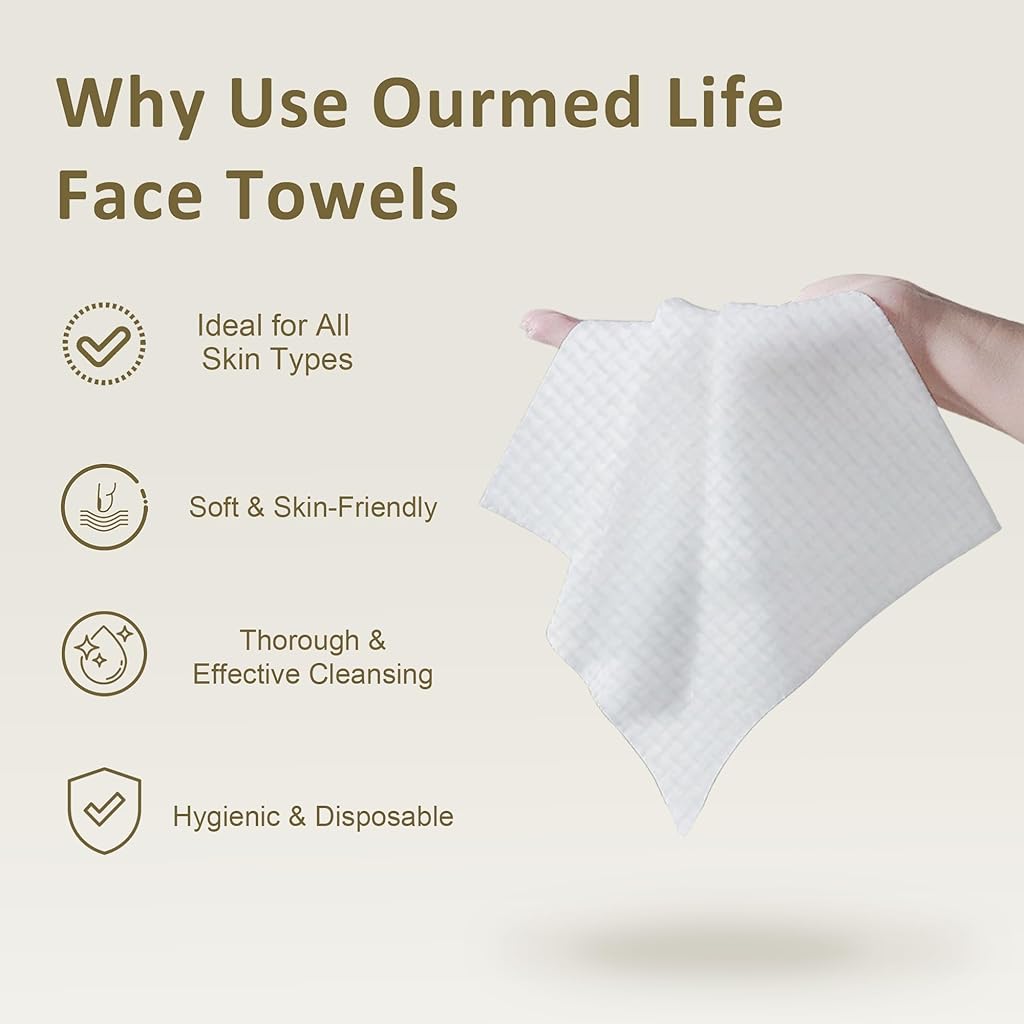 MAYCREATE® Disposable Face Towels, 50 Counts Disposable Towels Soft 100% Cotton Multi-Purpose Tissue for Face Skin Care
