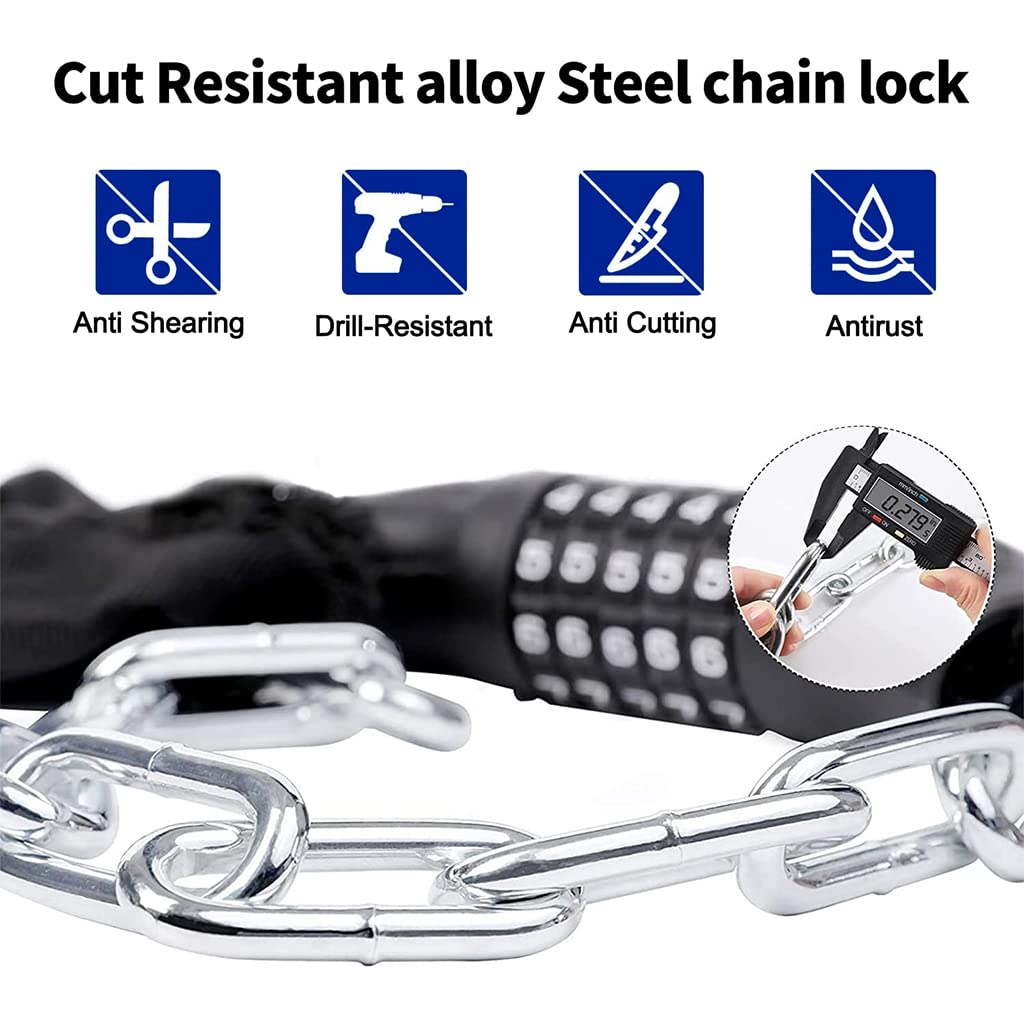 STHIRA Bike Lock 5 Digit Combination Lock Heavy Duty Zinc Alloy Bike Wheel Lock Safety Lock Chain Lock for Bike Wheel Mountable Bike Wheel Lock Heavy Duty Chain Lock for Motorcycle, Door, Gate Use