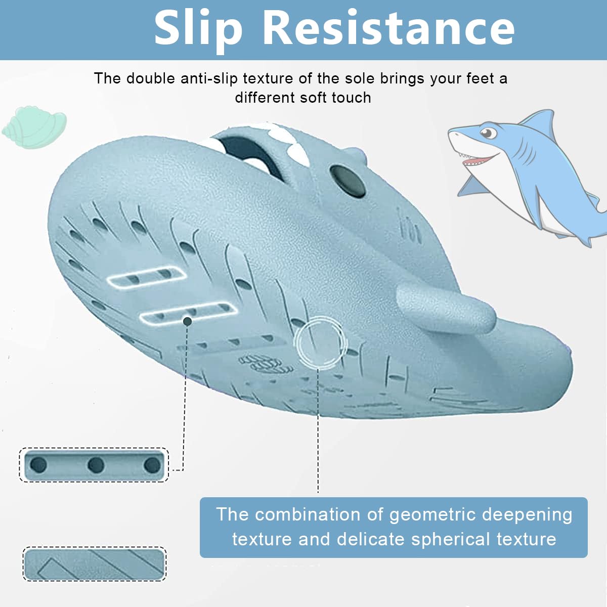 GUSTAVE Cartoon Shark Slippers for Women Cute EVC Anti-slip Slippers for Men Novelty Couple Slipper with Cushioned Thick Sole for Home, Bathroom, Beach, Pool (UK 9-10)