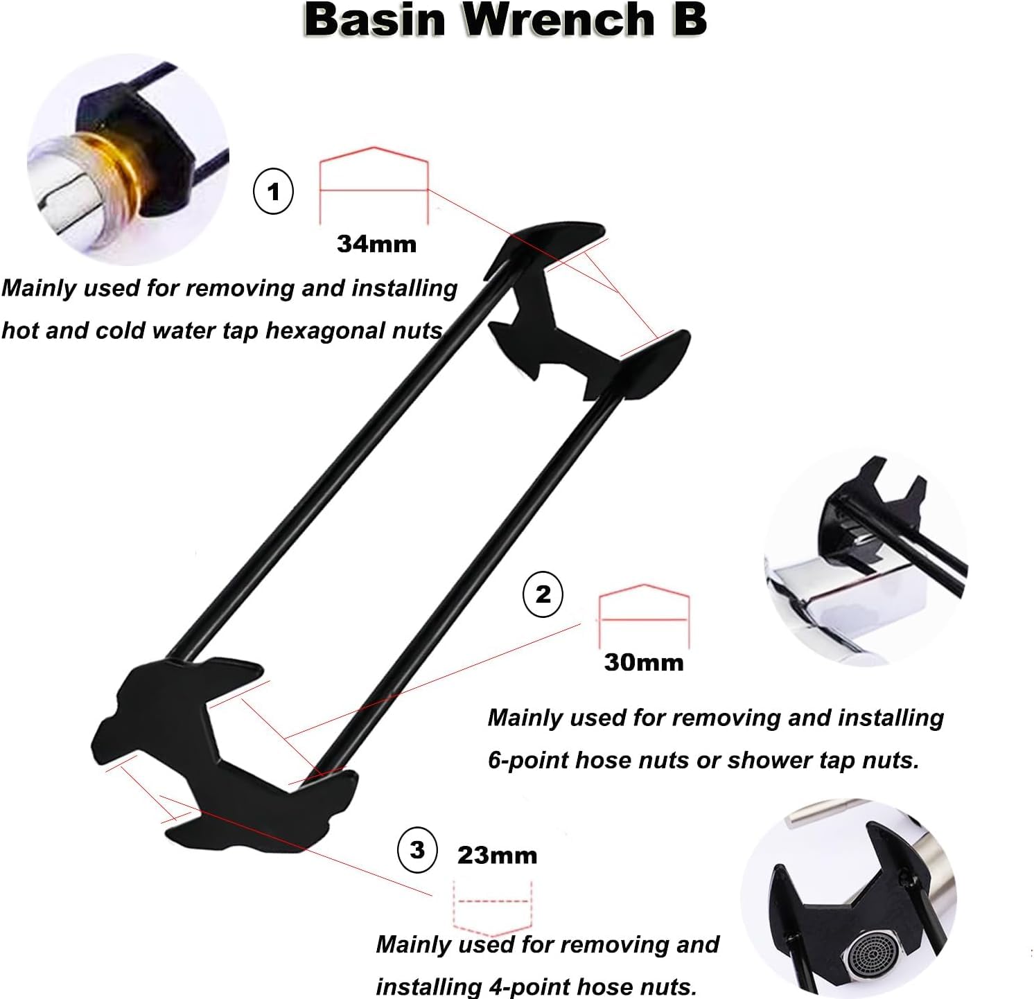 Serplex 2Pcs Sink Wrench Multi Purpose Four-jaw Sink Wrench Universal Metal Screws Removal Tool Universal Sink Wrench for Multi Sizes 7 Universal Screws Nuts Carbon Steel Kitchen Sink Plumbing Tools