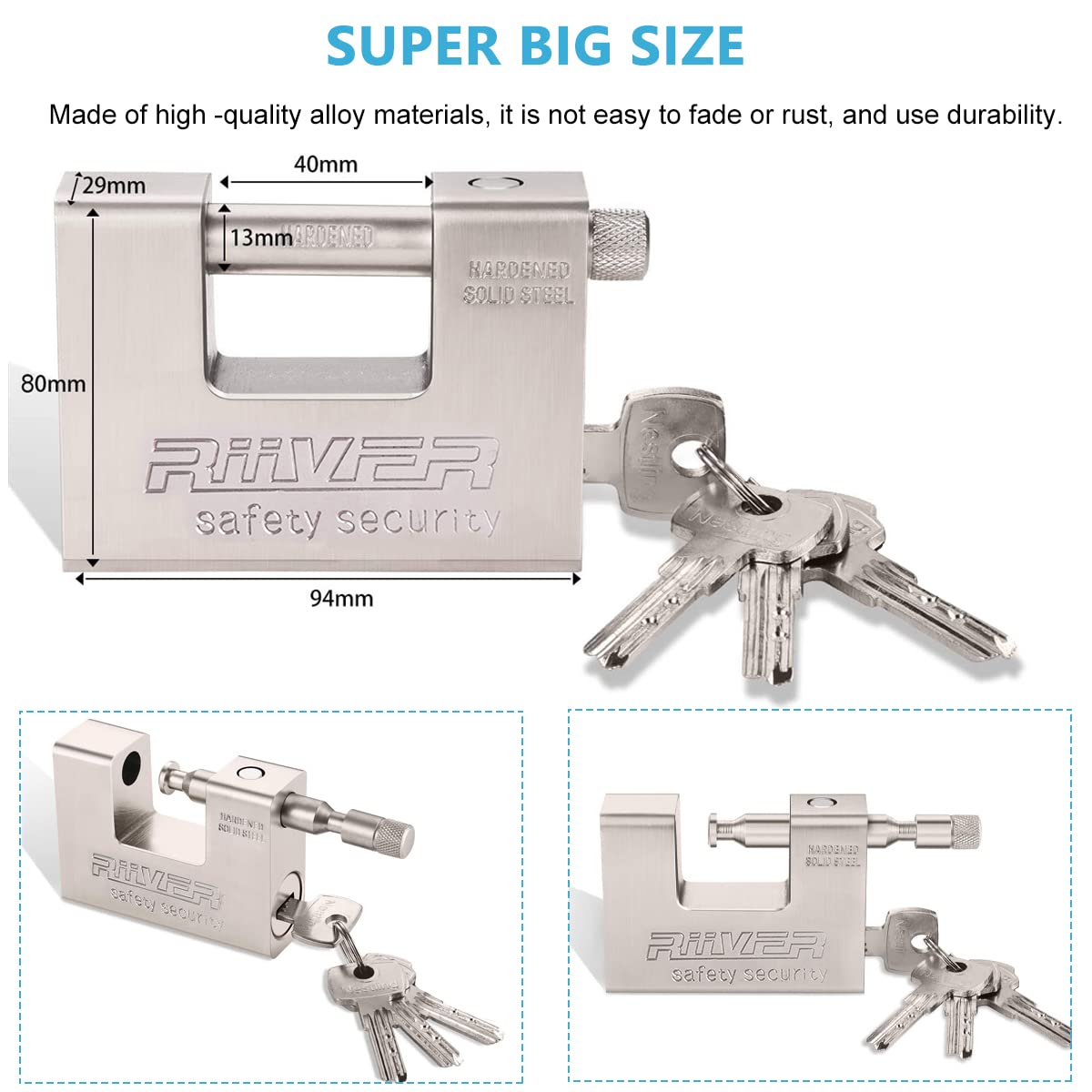 HASTHIP Padlock with Key, 94mm High Security 5 Keys Heavy Duty Lock, D-Shaped Solid Brass Outdoor Keyed Padlock for Warehouse, Containers, Shed, Garage, Shutter, Gate, Motorbike