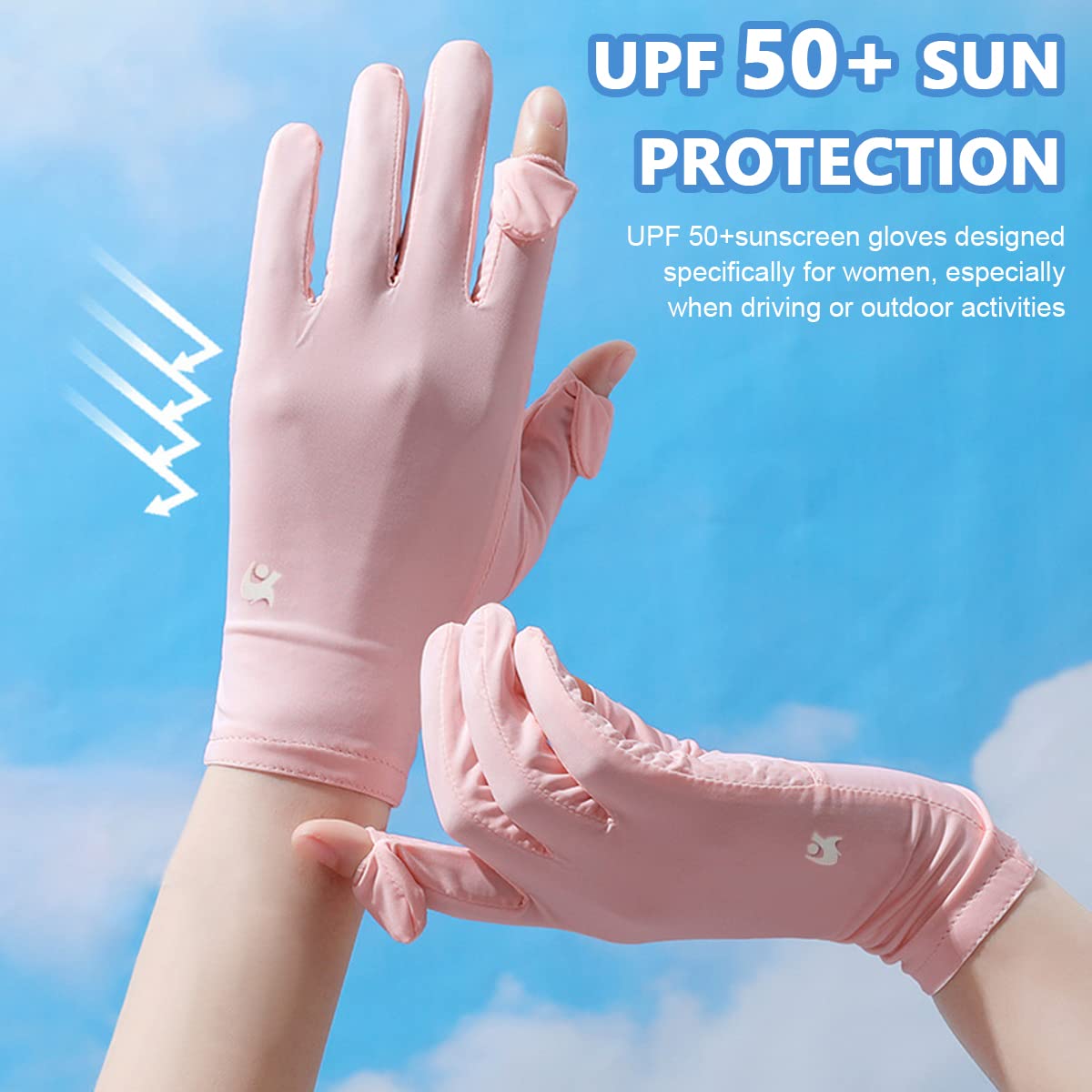PALAY UV Sun Protection Gloves for Women, Non-Slip Full Finger Touch Screen Gloves, Silk-Feel Cooling Gloves, Breathable Outdoor Sun Gloves for Cycling Driving Fishing - Pink, Snap Button Closure