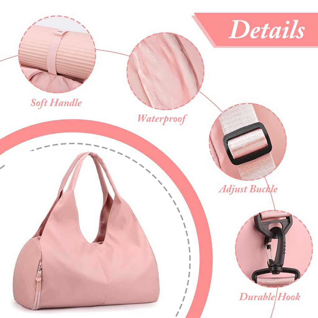 PALAY Women Gym Bag Fitness Handbag Large Duffle Bag Oxford Cloth Waterproof Fitness Bag with Shoes Compartment Yoga Mat Bag Travel Duffle Bag, Pink