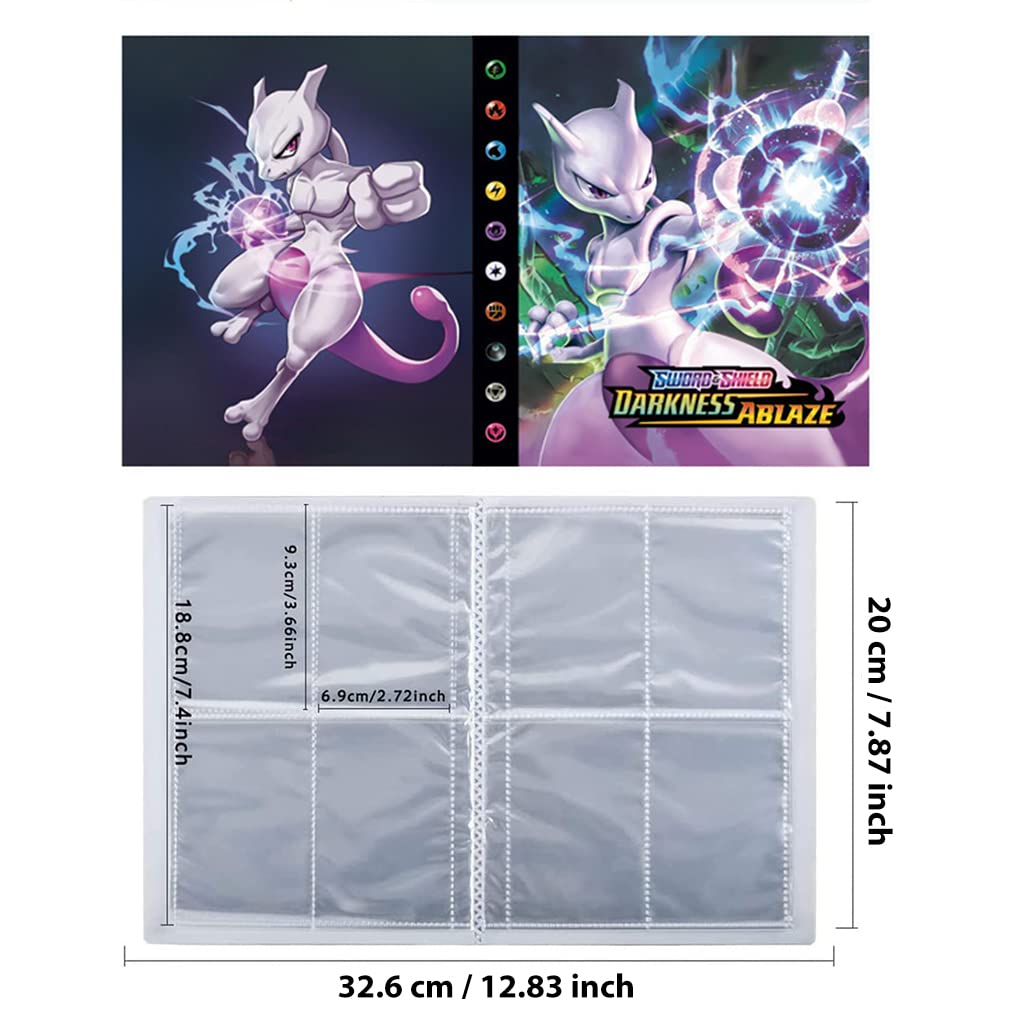 PATPAT Poke-mon Binder, Trading Cards Collector Album for 120 Poke-mon Cards Cartoon Prints Bag Poke-mon Cards Binder Poke-mon Collection Cards Pack Bag Gift for Kids Boys Girls-Mewtwo (No Cards)
