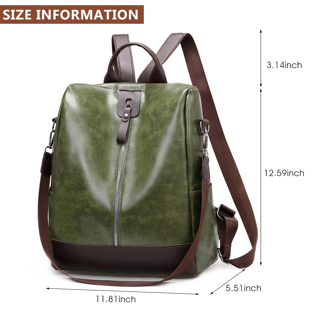 ZIBUYU Shoulder Backpack for Women, Girls Stylish Latest Soft PU Leather Shoulder Bag for Women, Girl Travel Backpack College Bag Purse Women and Girls Gift for Bag Backpacks - Green