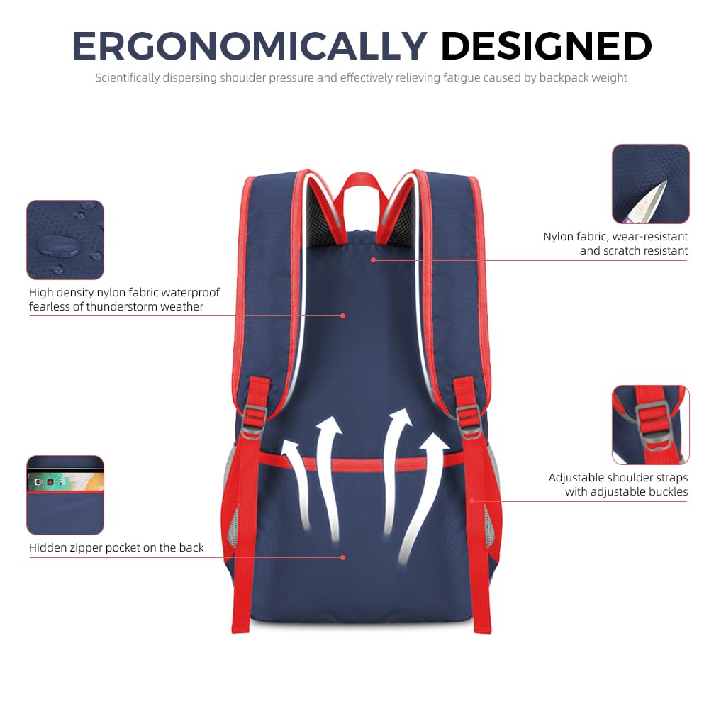 GUSTAVE Travel Backpack, Lightweight Foldable Backpack, Water Resistant Rucksack with Storage Bag Stylish Outdoor Sport Daypack for Travelling Walking Hiking Camping Biking