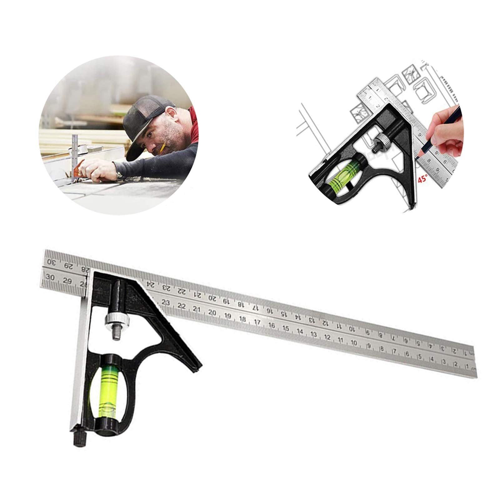 ZIBUYU Multifunctional Combination Angle Ruler Stainless Steel Adjustable Combination Square Set-Measuring Tools Set(12 Inch)