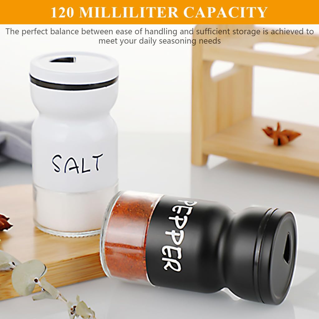 HASTHIP 2Pcs Kitchen Seasoning Jars Glass Spice Jar with Dispensing Lid Pepper Salt Dispenser Powder Curry Powder Jar Refillable Seasoning Jars with Folding Funnel, Mini Utility Brush