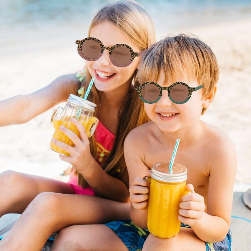 SNOWIE SOFT 3Pcs Kids Sunglasses Leopard Print Fashion Girls Sun Protection Eyewear UV Protection Funny Party Sunglasses Beach Sunglasses