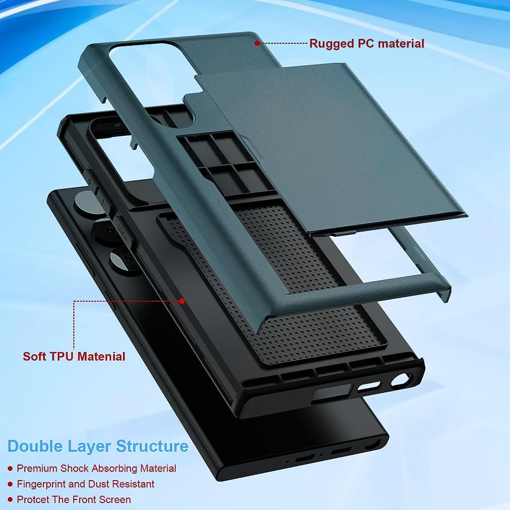 ZORBES Phone Case for Galaxy S23 Ultra Fashion Galaxy S23 Ultra Case with Hidden Card Slot Shockproof Hard Phone Cover with Card Holder Anti-Scratch Phone Case for Samsung Galaxy S23 Ultra Blue