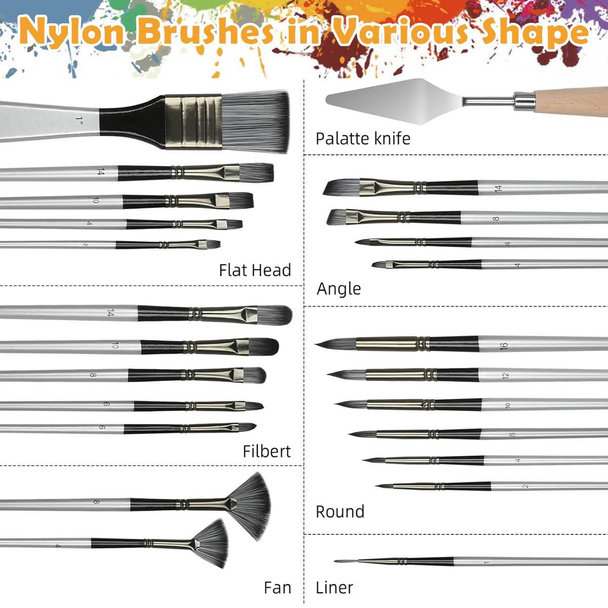 HASTHIP 24Pcs Multifunctional Acrylic Painting Brushes Set with Roll-Up Pouch, Fine Nylon Bristles Painting Brushes Multi Purpose Art Painting Brush for Beginners and Professionals