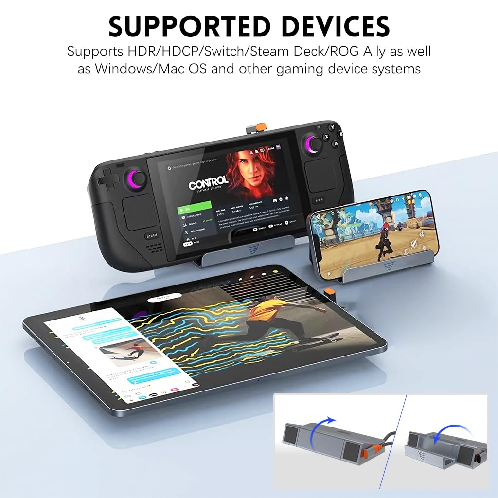Verilux USB Hub Dock for Steam Deck 6 in 1 Steam Deck Stand USB Hub Travel USB 3.0 Hub Supports 4K@ 60Hz Video Output, 100W PD Charging, Universal USB Hub Dock for Steam Deck, ROG, Switch