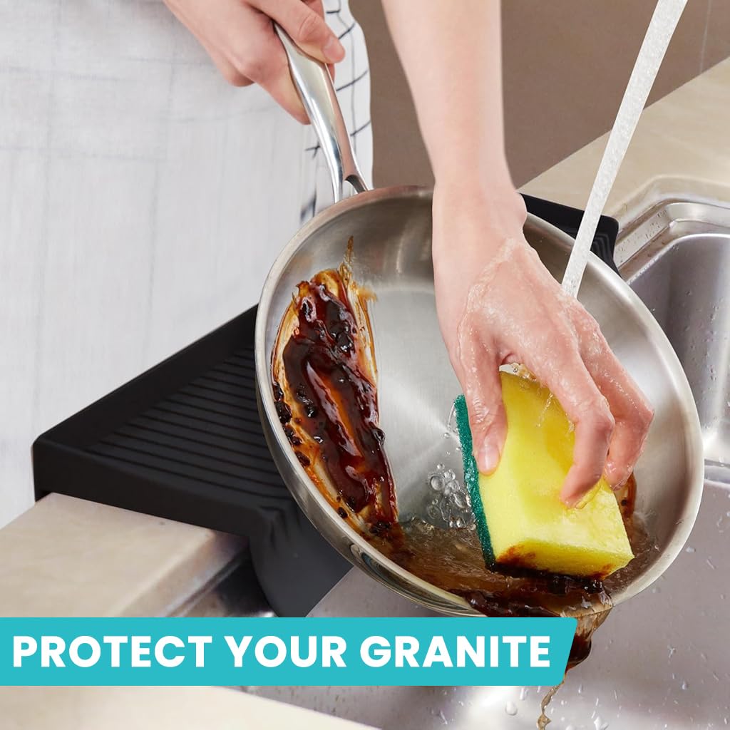 Supvox Kitchen Sink Edge Protector Water Splash Guards Silicone Kitchen Sink Counter Top Water Guard Cuttable Universal Modern Kitchen Sink Water Guards, 4x20 inches
