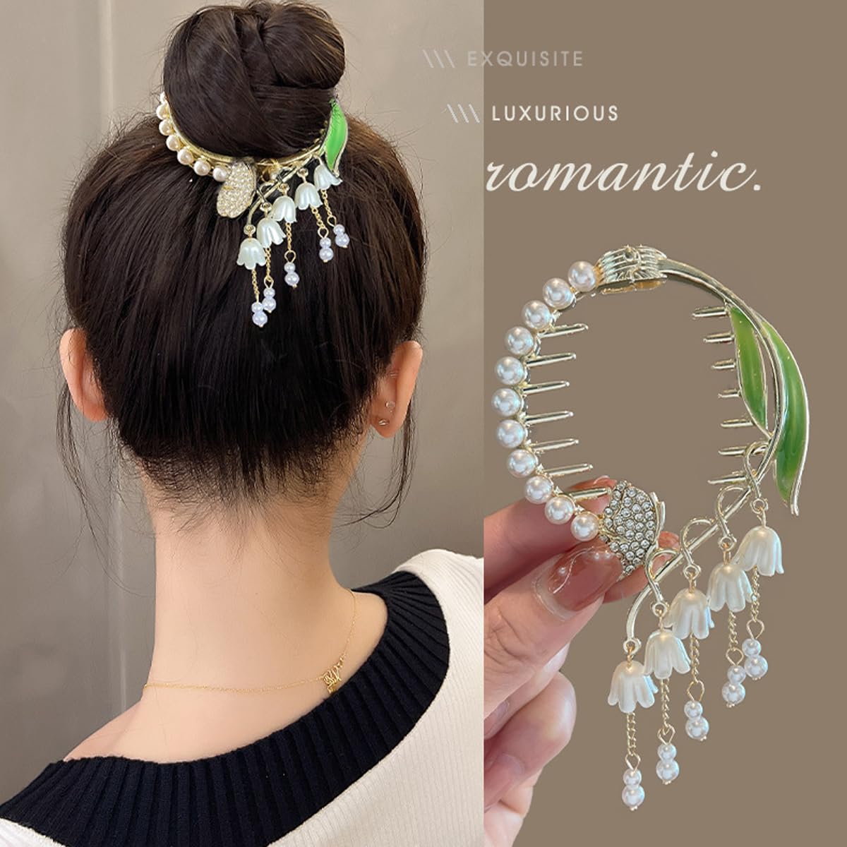 PALAY Pearl Tassel Hair Bun Accessories for Women, Stylish Flower Hair Bun Clips, Rhinestone Hair Claw Clips Ponytail Holder Buckle, Hair Styling Hair Accessories for Girls Gift