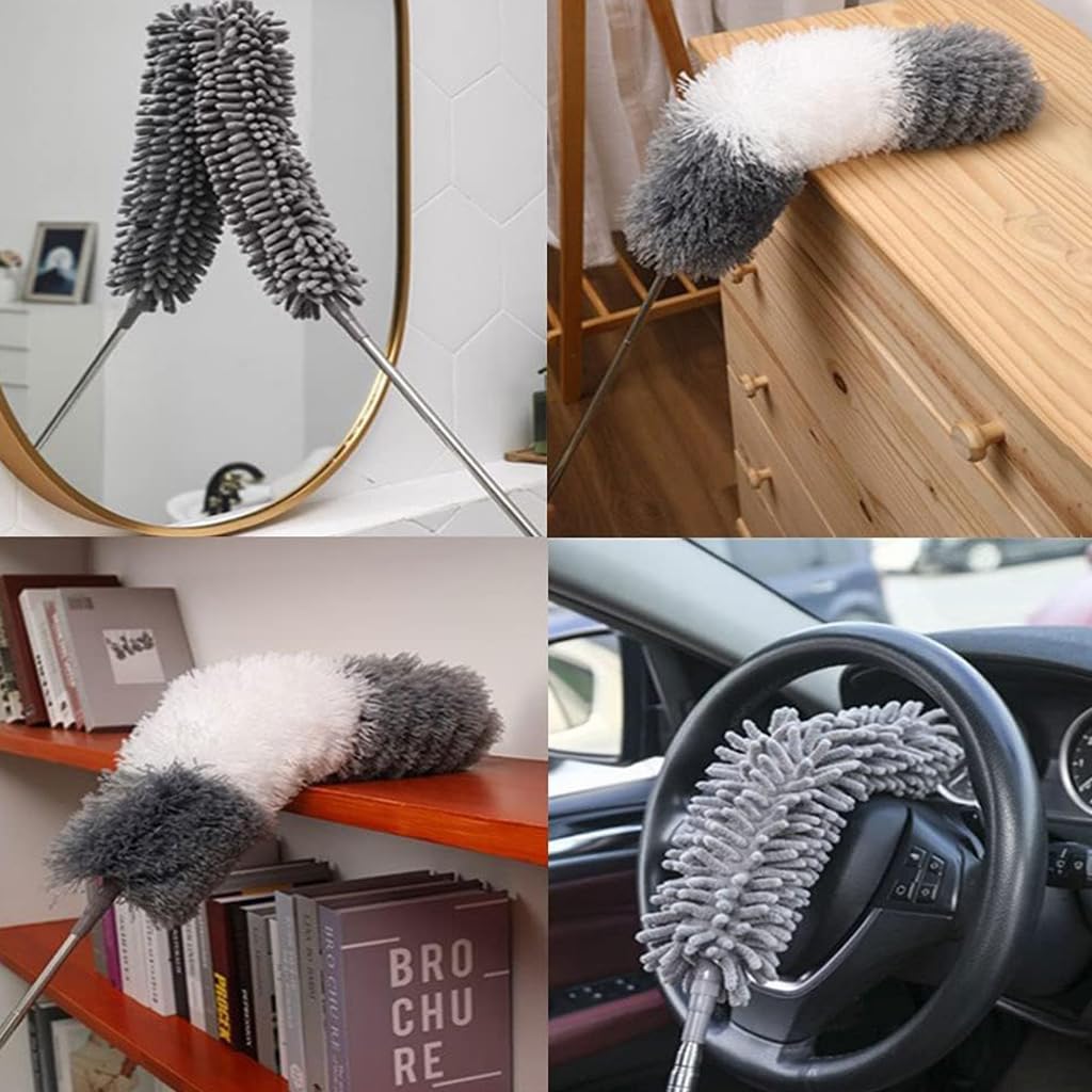 HASTHIP Microfiber Feather Duster - 6 PCS Reusable Bendable Washable Cobweb Duster with 100 inches Extra Long Extension Pole for Cleaning Ceiling Fans, High Ceilings, Blinds, Furniture & Cars