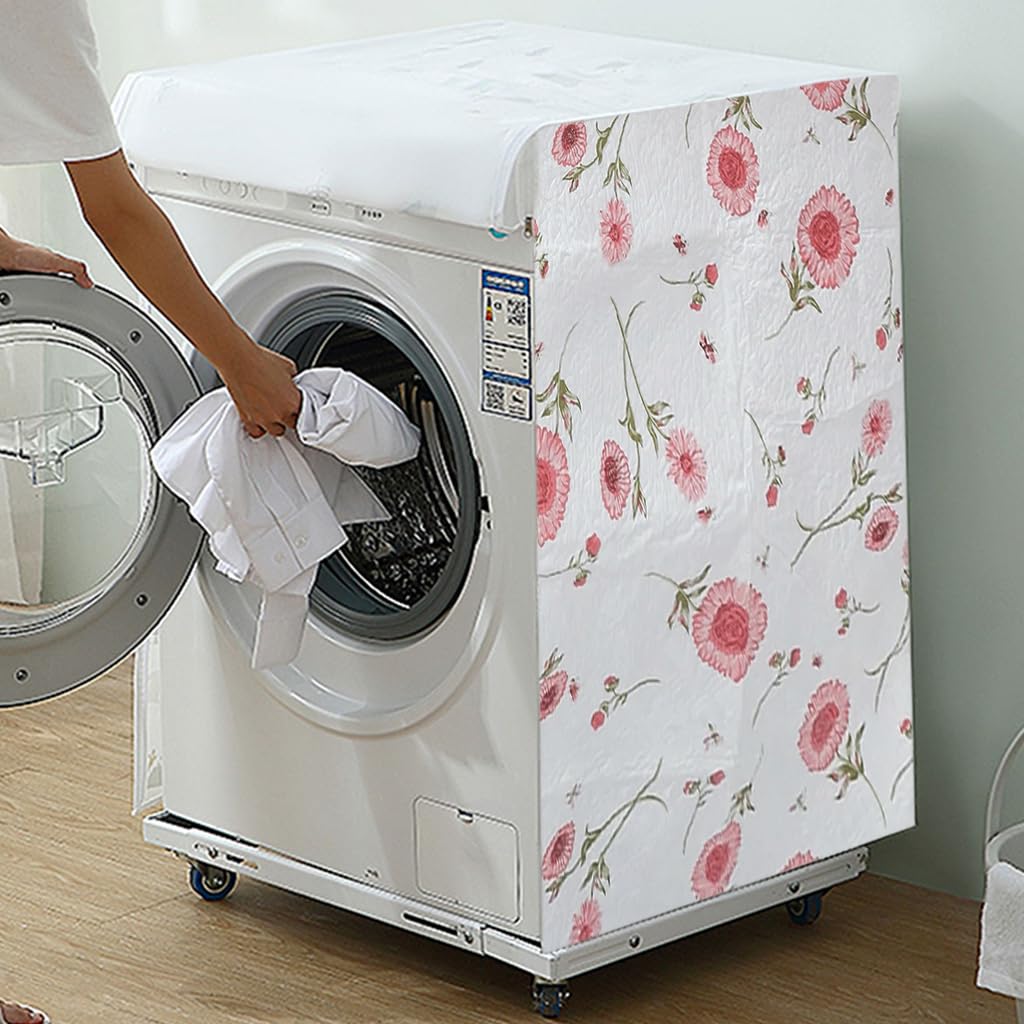 HASTHIP Washing Machine Dust Cover Front-Loading Washing Machine Dust Cover PEVA Washing Machine Fashion Floral Print Household Washing Machine Dust Cover