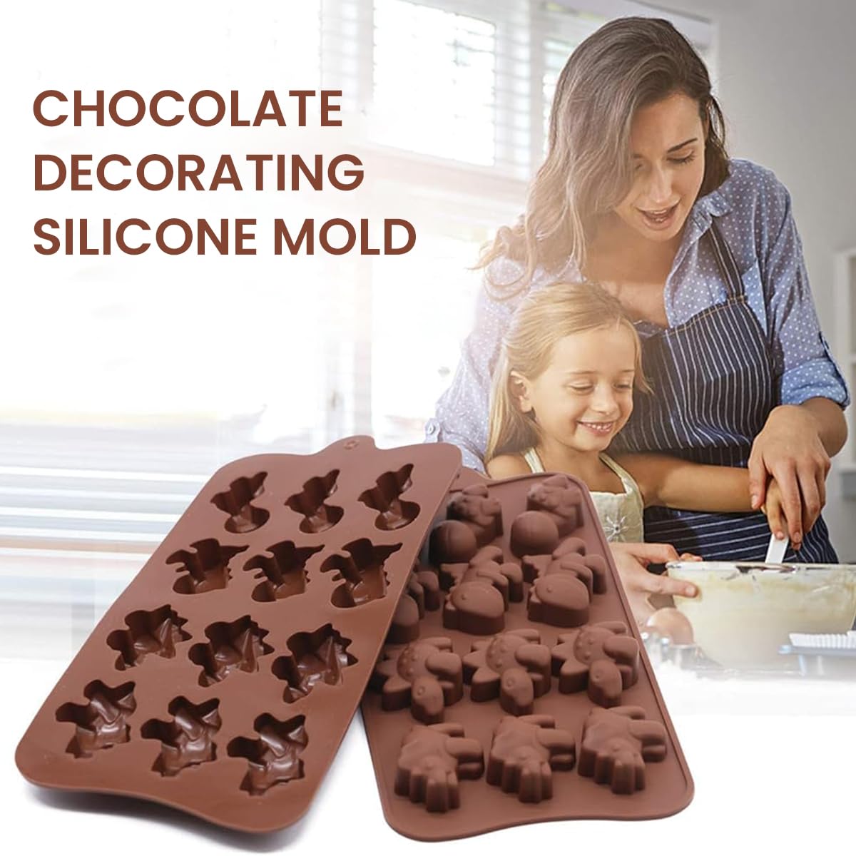 HASTHIP 2Pcs 12-Cavity Dinosaur Animal Chocolate Mold, Set of 2PCS Non Stick Reusable Silicone Dinosaur Animal Mold for DIY Candy Chocolate Jelly Cookie, Ice Cube Tray Mould